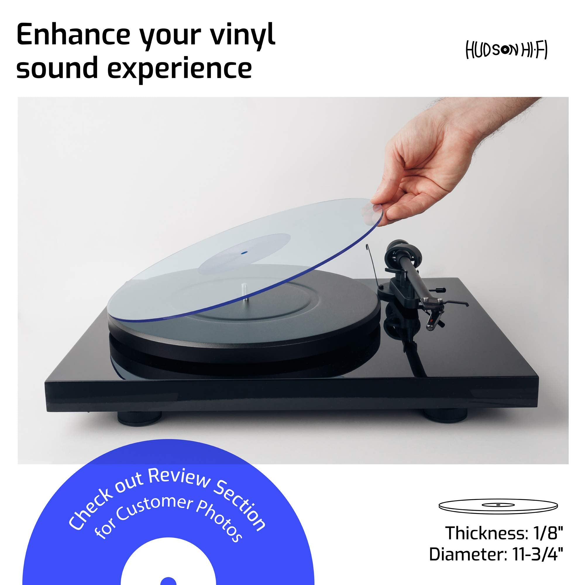 Acrylic Turntable Mat - 11.75'' BlueLit Vinyl Record Acrylic Mat - Precision Machined Acrylic Turntable Platter Mat w/Record Lab