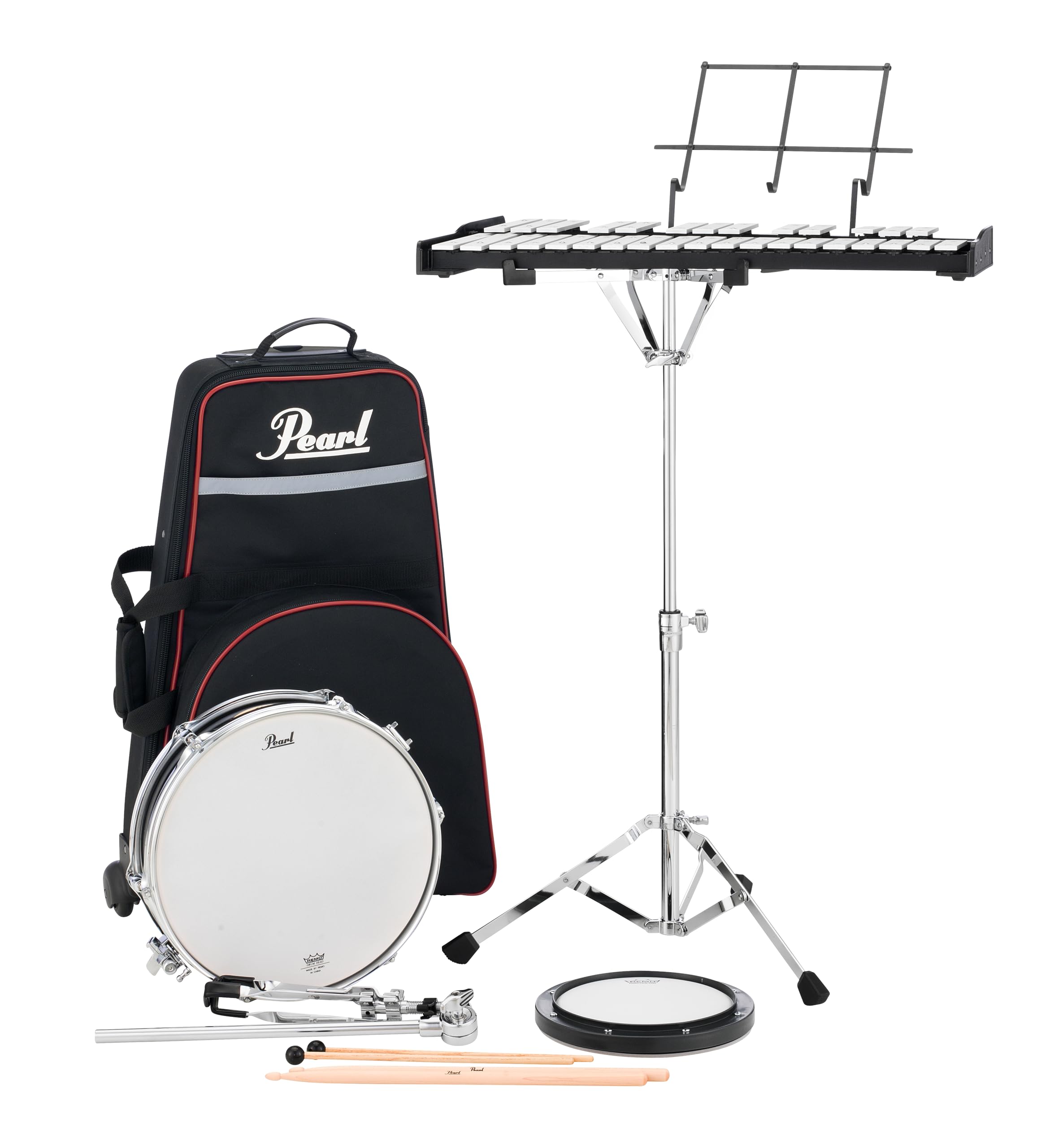 Pearl 32 Note Glockenspiel Metallophone Bell Kit Student Educational Percussion Kit with 13 Inch Wood Snare Drum, Tunable Practi