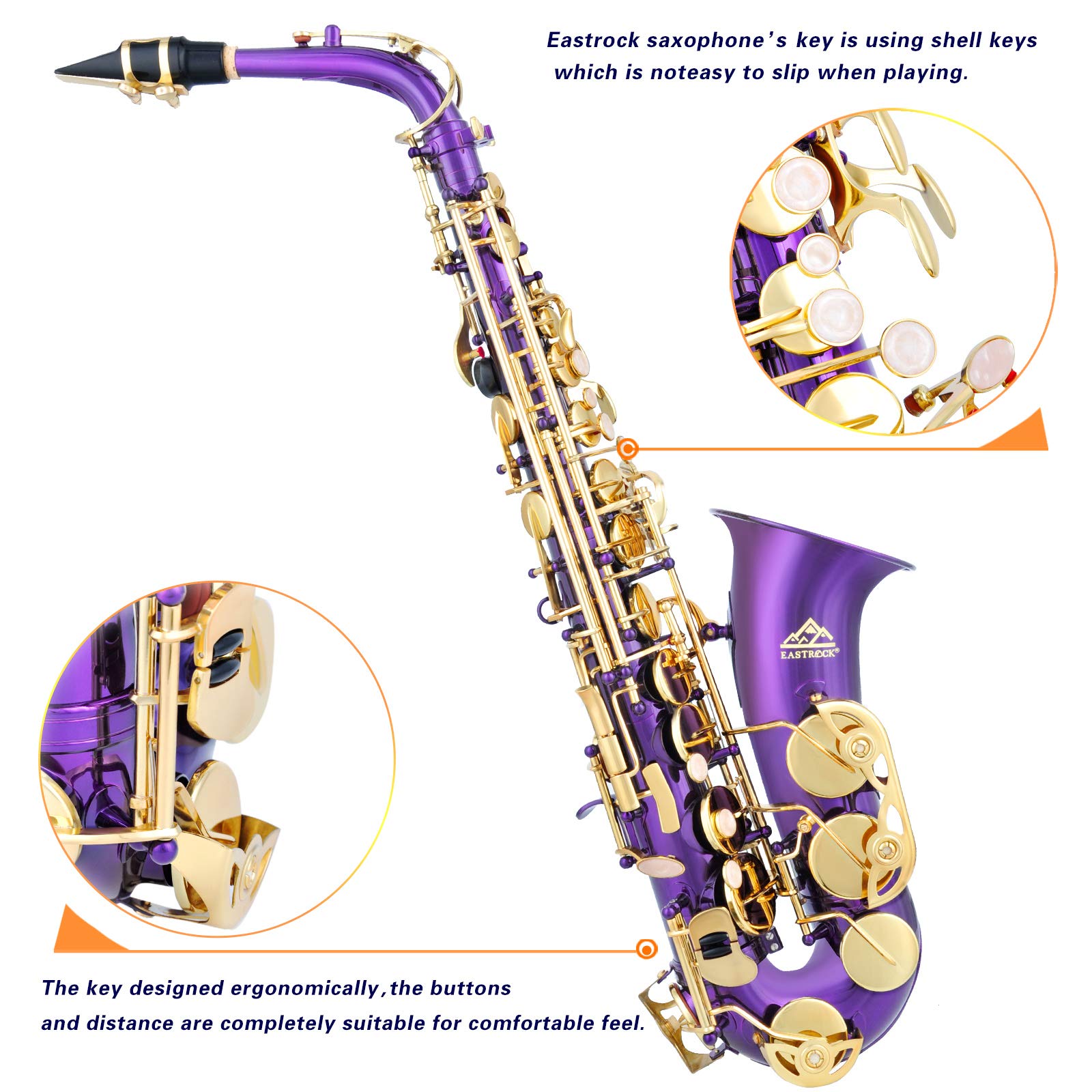 EASTROCK Purple/Golden Alto Saxophone E Flat Sax Full Kit for Students Beginner with Carrying Case,Mouthpiece,Mouthpiece Cushion