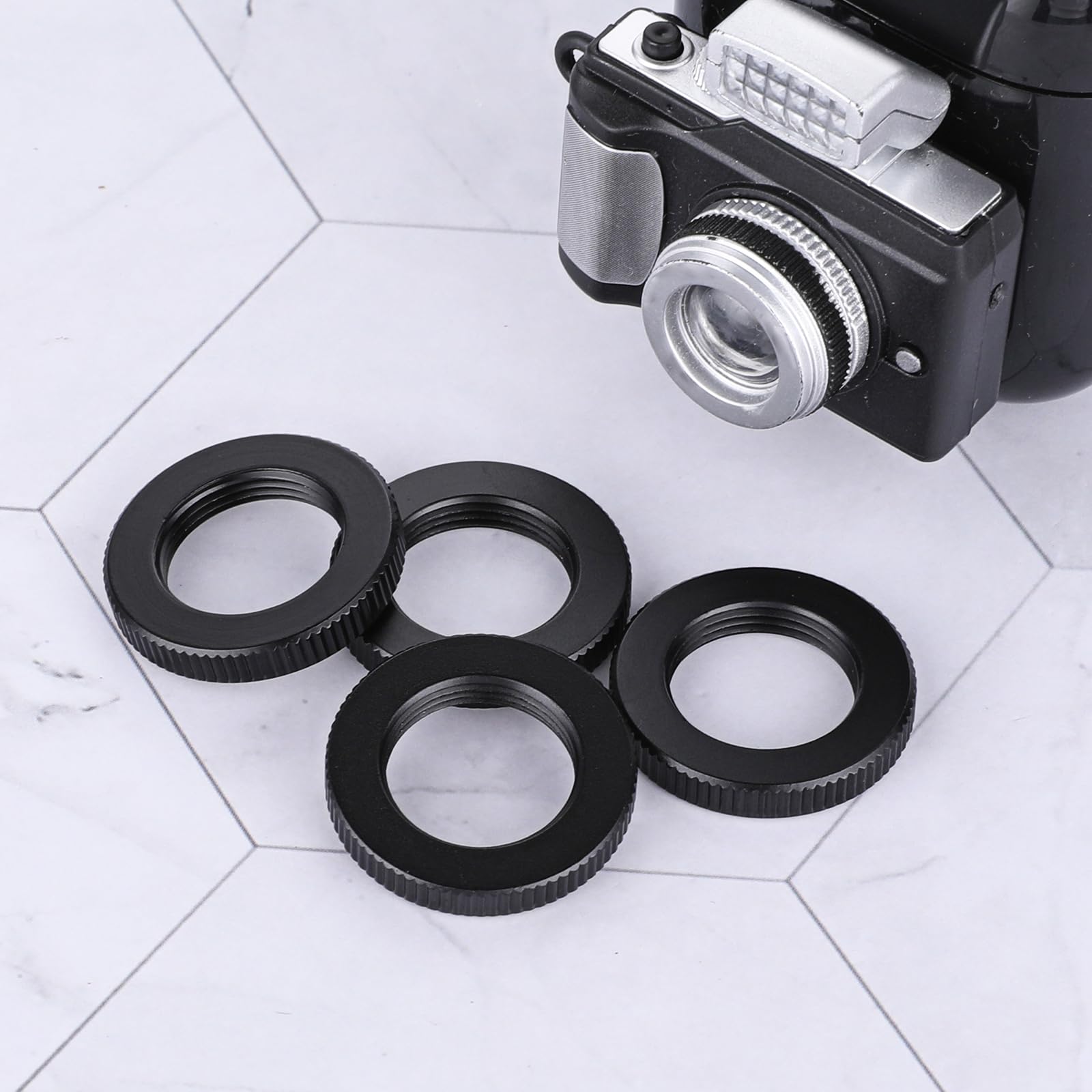 4 Pcs Knurled Lock Microphone Stand Nut 5/8''-27 Double Locking Nut for Microphone Screws Black Jam Nut for Microphone Photograp