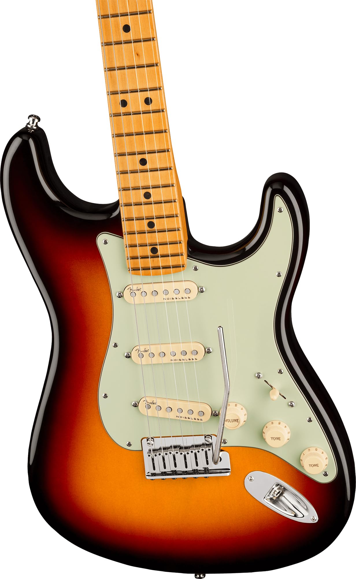 Fender American Ultra Stratocaster, Maple - Ultraburst Bundle with Case, Hat, Strap, Cable, and Guitar Cleaning Kit