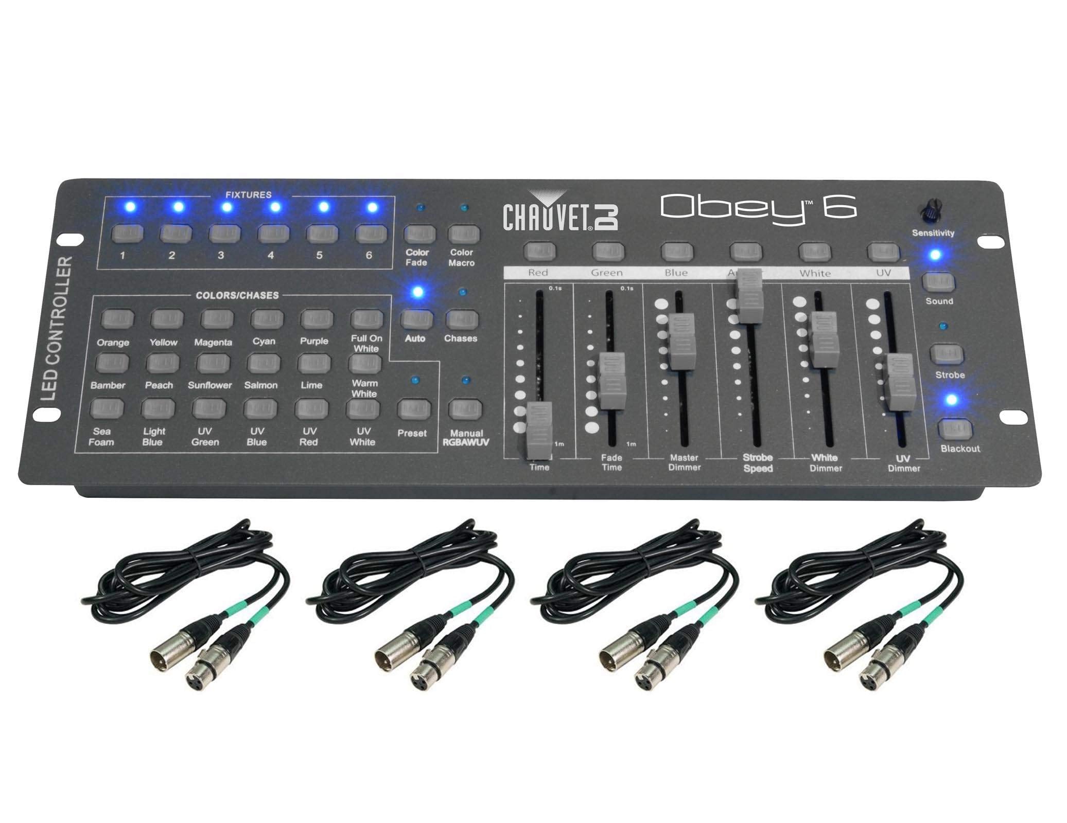 CHAUVET Obey 6 Compact Universal 6 Fixture DMX Lighting Controller + DMX Cables