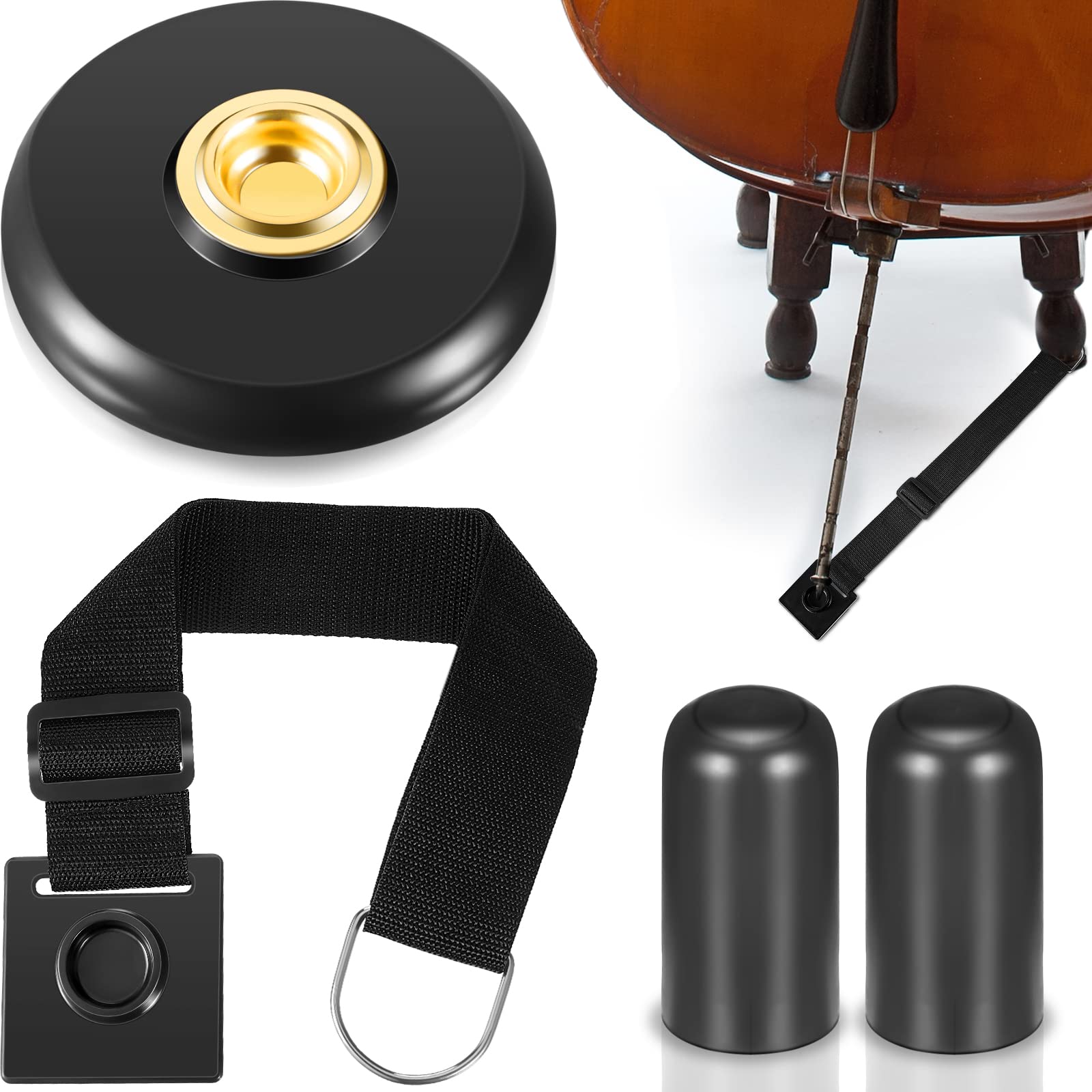 Nuanchu 4-piece Cello Endpin Anchor Set - Non-slip Mat, Strap Stopper, Rubber Floor Protectors for Enhanced Stability During Pra