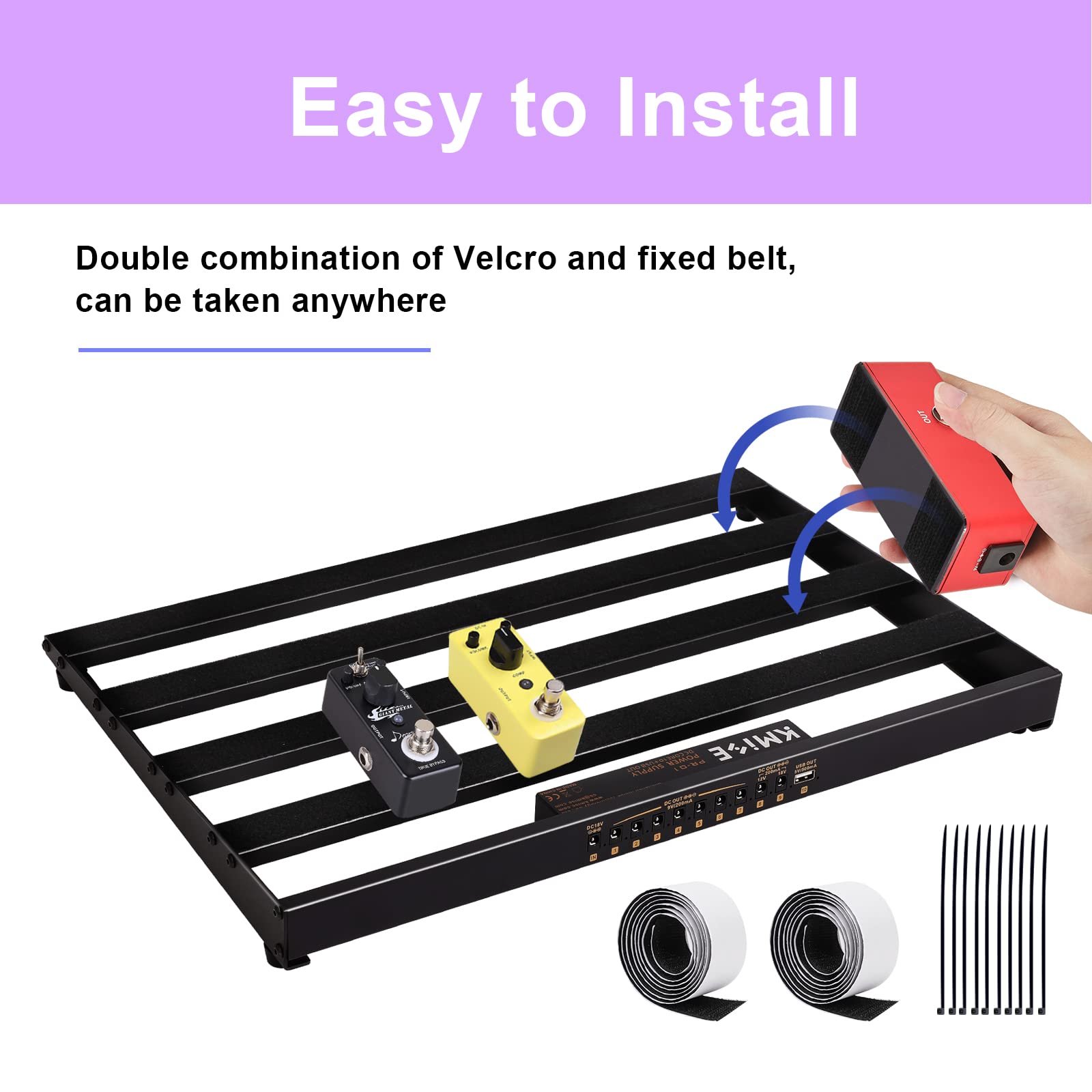 Guitar Pedal Board with Built-in Power Supply 24x1.9x12.5 '' 3.6LB Pedalboard, Aluminium Alloy Isolated Power Supply Power Pedal