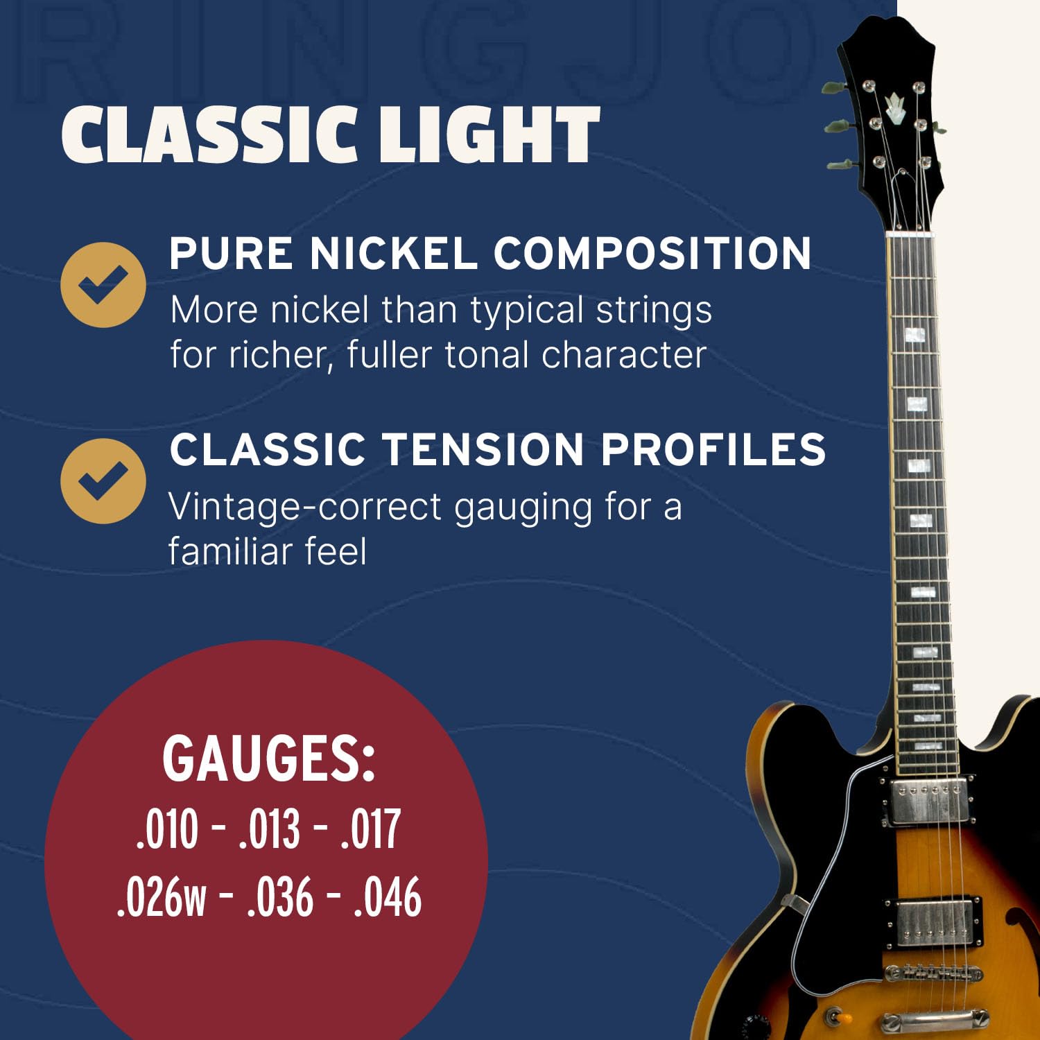 Stringjoy BR1046 Broadways Electric Pure Nickel Guitar Strings, 10-46 Classic Light Gauge, Durable, Guitar Strings for Enhanced