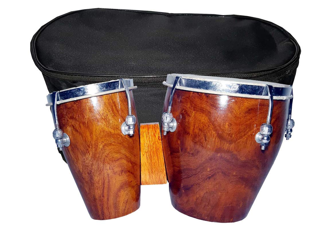 Gt Manufacturers Professional Two Piece Hand Made Wooden Bango Drum Set Sheeshmi With Bag (Brown)