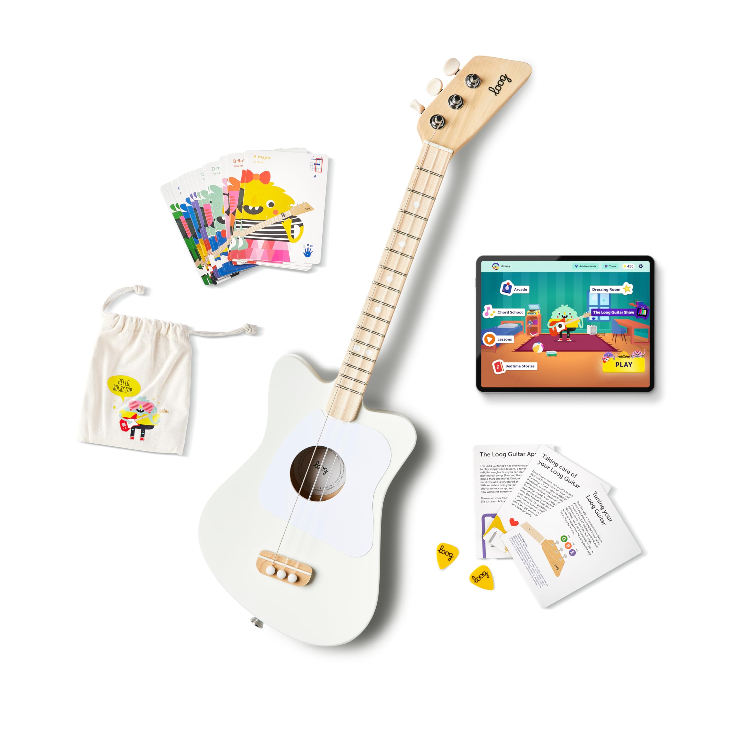 Loog Mini Acoustic Kids Guitar For Beginners 3-Strings Ages 3+ Learning App And Lessons Included