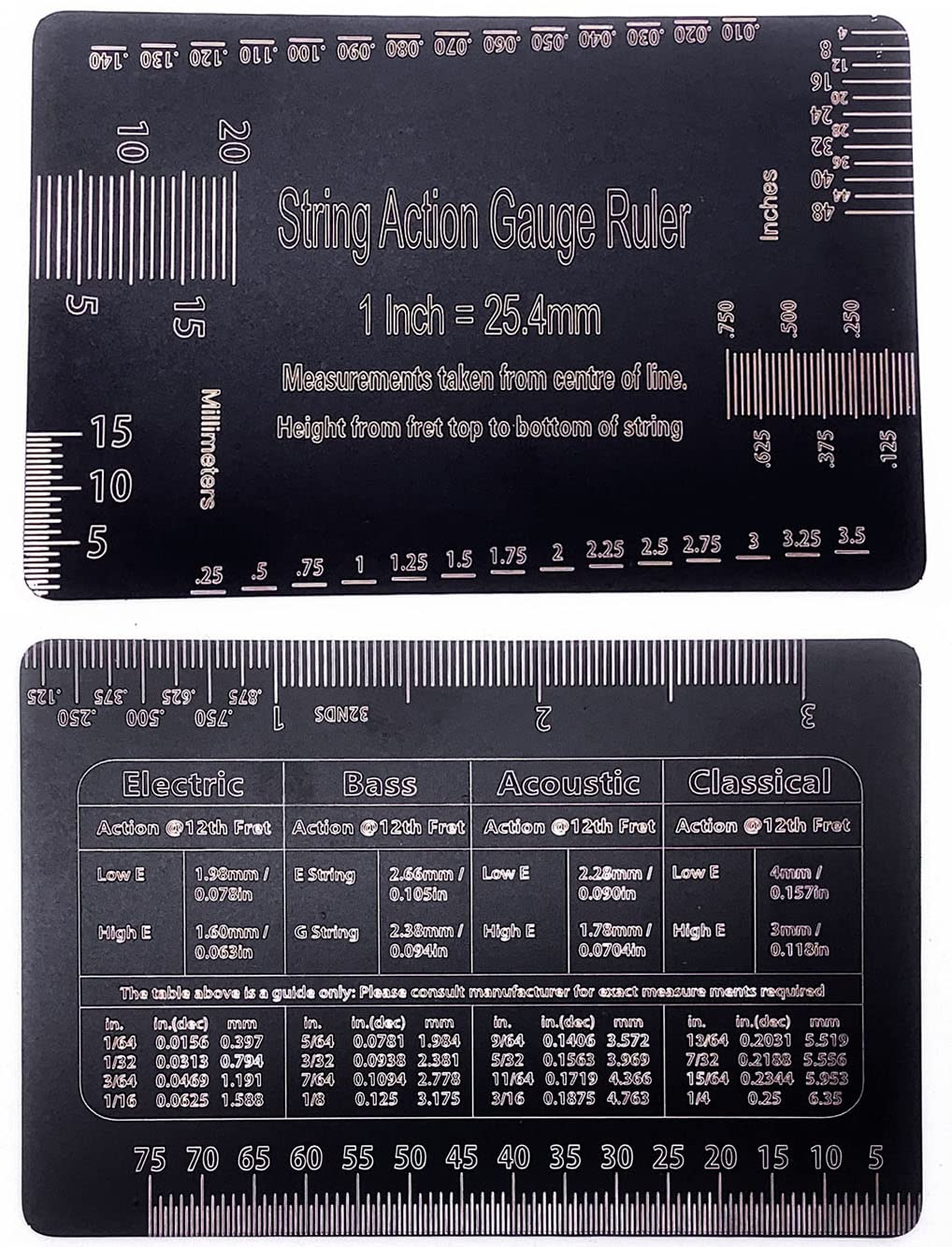 Jiayouy Set of 3 Pieces Luthier Tools Black Plating Guitar Neck Notched Straight Edge String Action Gauge Ruler Fret Rocker for