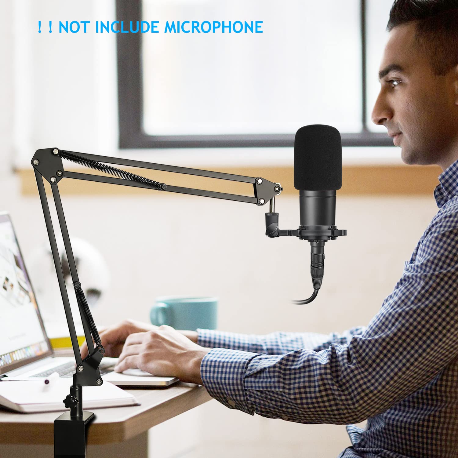 Frgyee Microphone Stand with Shock Mount and Foam Windscreen, Mic Boom Arm with Upgraded Heavy Duty Clamp for Audio Technica AT2