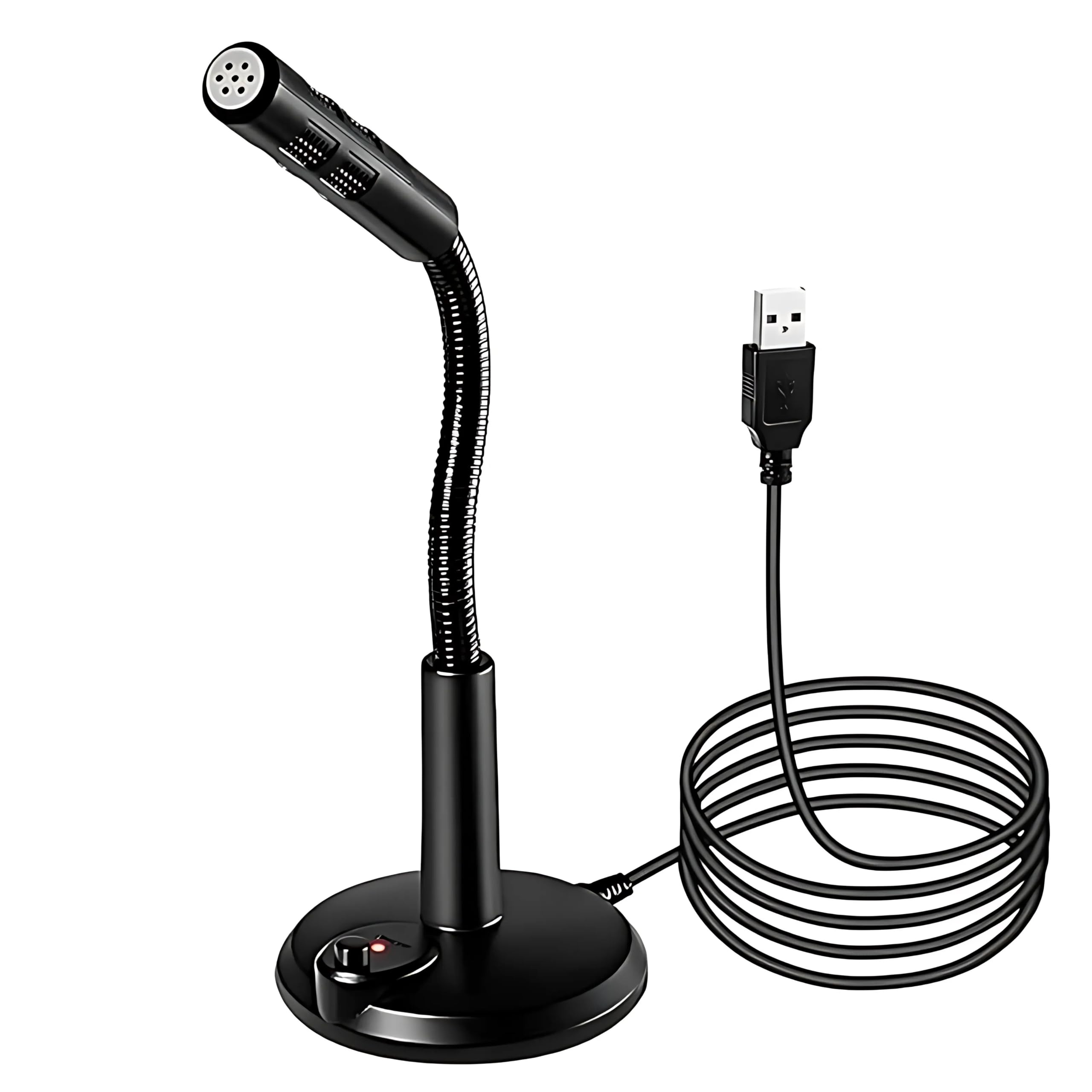 Bassdrops Usb Microphone, 360 Degree Adjustable Gooseneck Design, Mute Button & Led Indicator, Noise-Canceling Technology, Plug 
