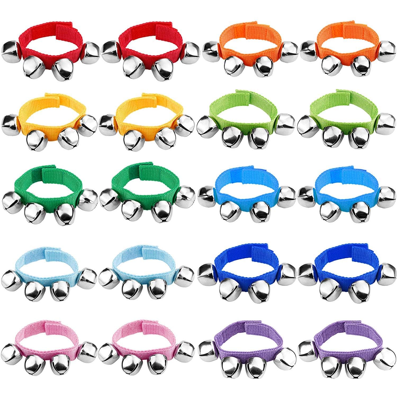 Augshy Wrist Bells Bracelets, 7 Packs Wrist Band Jingle Bells, Random Color Adjustable Hand Ankle Bells Musical Instruments for 
