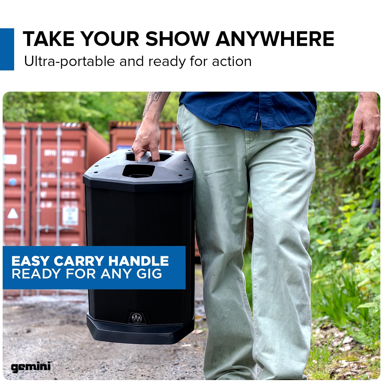 Gemini Sound WPX-2000TOGO Active Battery-Powered Column Line Array Speaker System - 1000W Peak Power, 8-Hour Playtime, Bluetooth