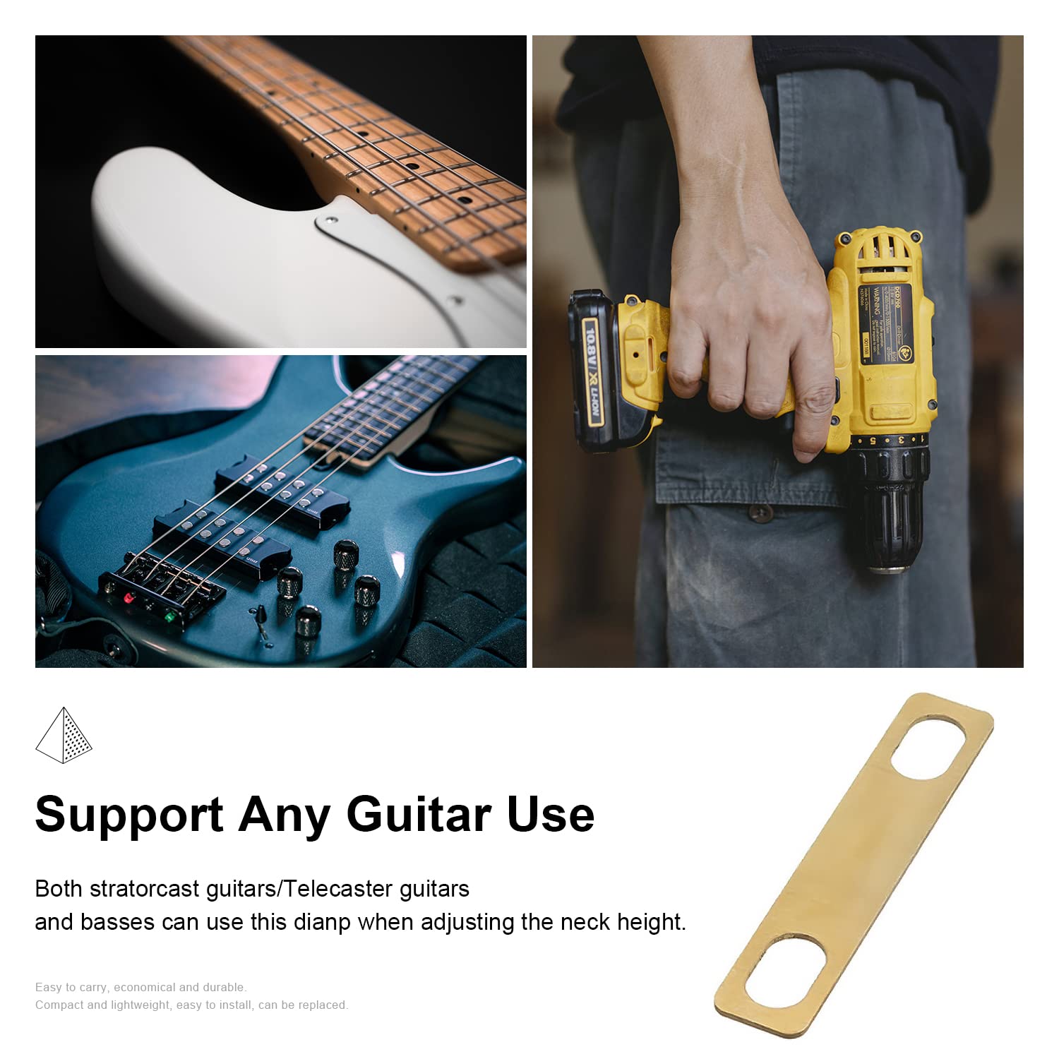 MAXCHEER 10PCS Guitar Neck Shims 4Pcs 0.2mm, 4Pcs 0.5mm and 2Pcs 1mm Thickness Brass Shims for Guitar and Bass Bolt-on Neck Repa