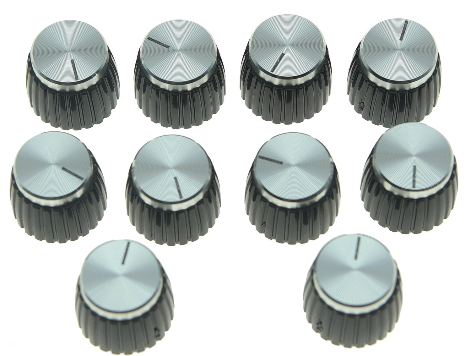 Kaish 10Pcs Guitar Amp Amplifier Push On Fit Knobs Black With Silver Aluminum Cap Top For Marshall Amplifiers With 6Mm Diameter