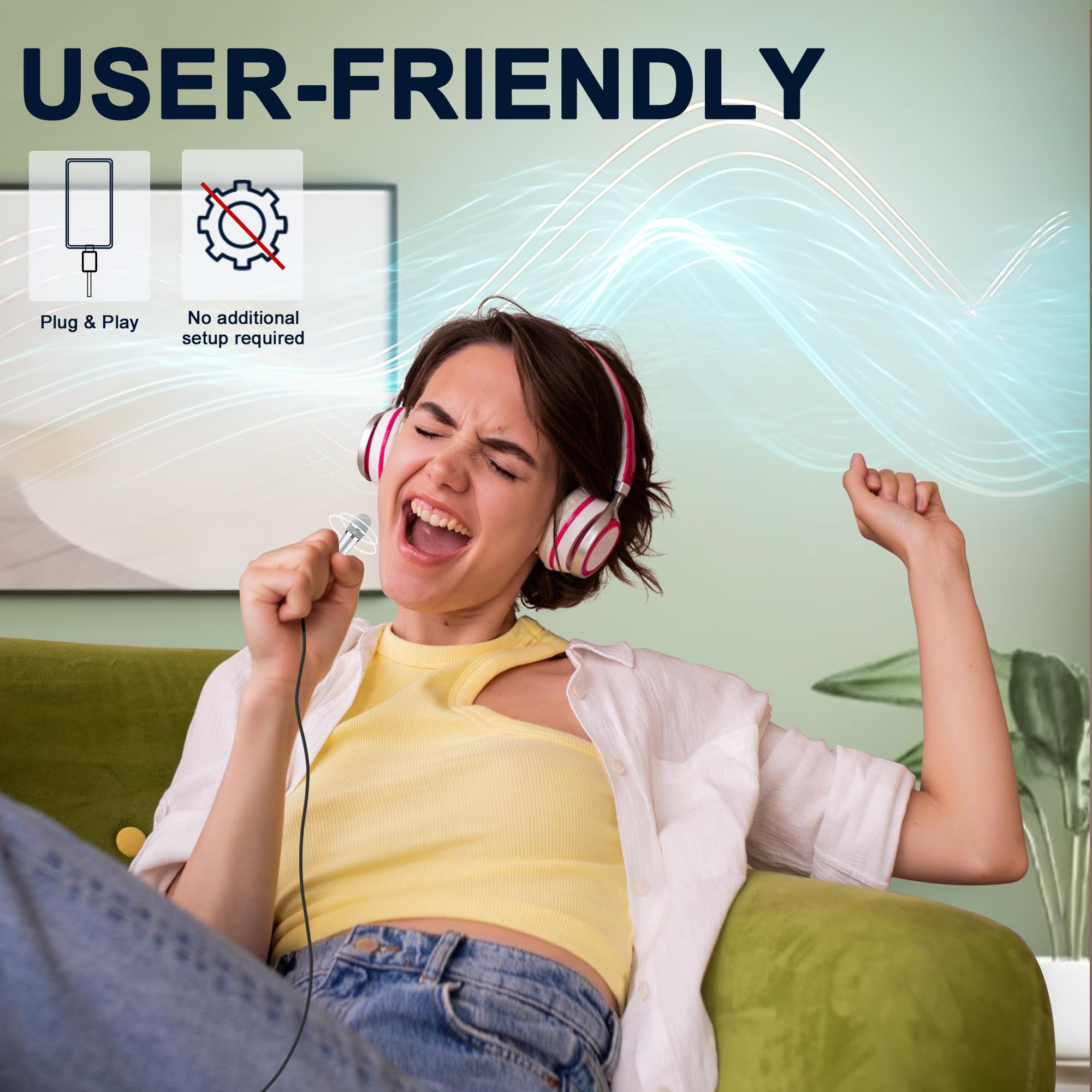 RICHUPON USB C Mini Microphone Karaoke, Portable ASMR Microphone for Android Phone/iPhone 15/Laptop/Mac, Wired Mic for Voice Rec