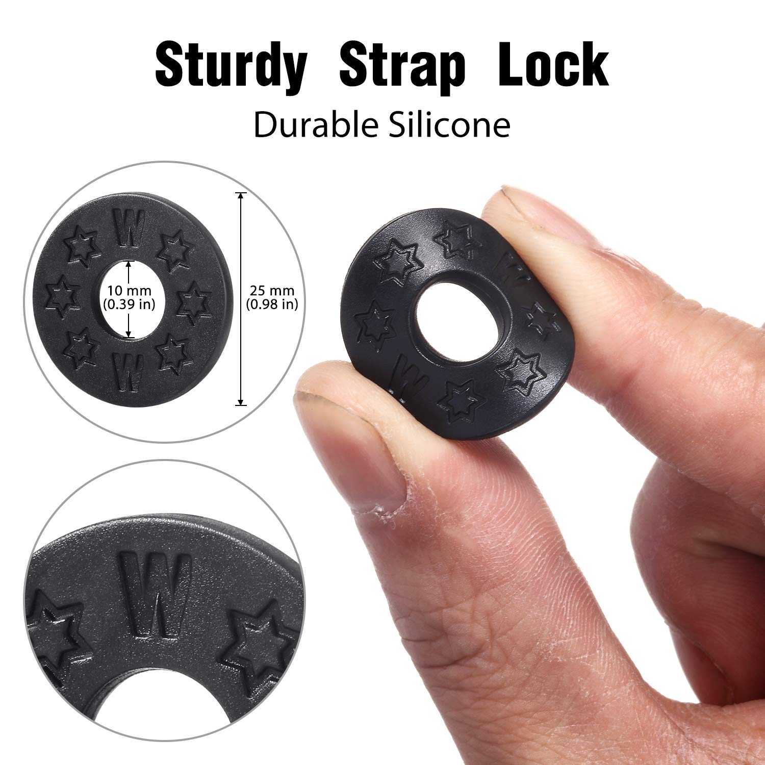 12 Pieces Guitar Strap Locks Silicone Strap Locks Rubber Guitar Strap Blocks Guitar Protector (Black)