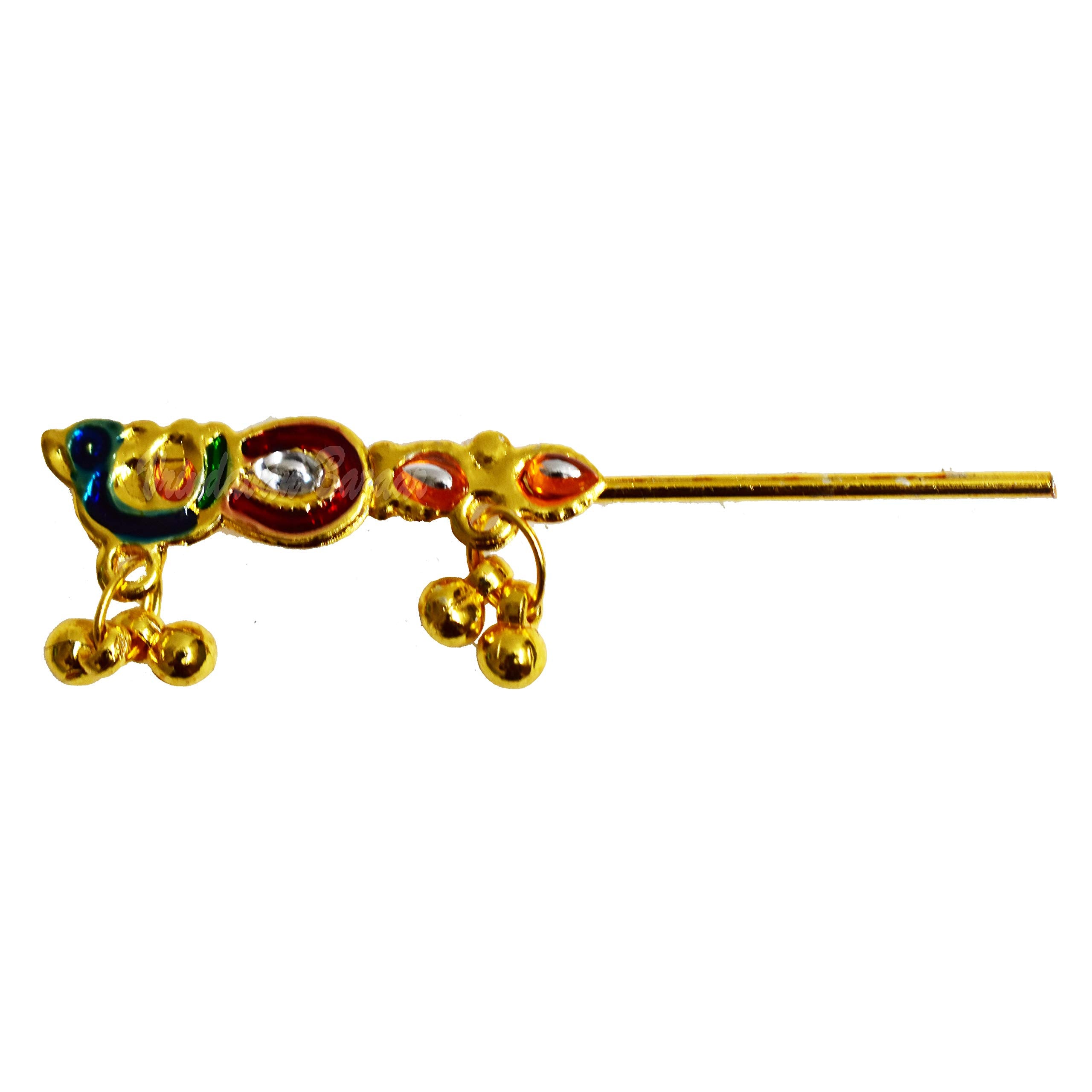 VRINDAVANBAZAAR.COM Metal Peacock Flute for Krishna; Flute Length- 6 cm