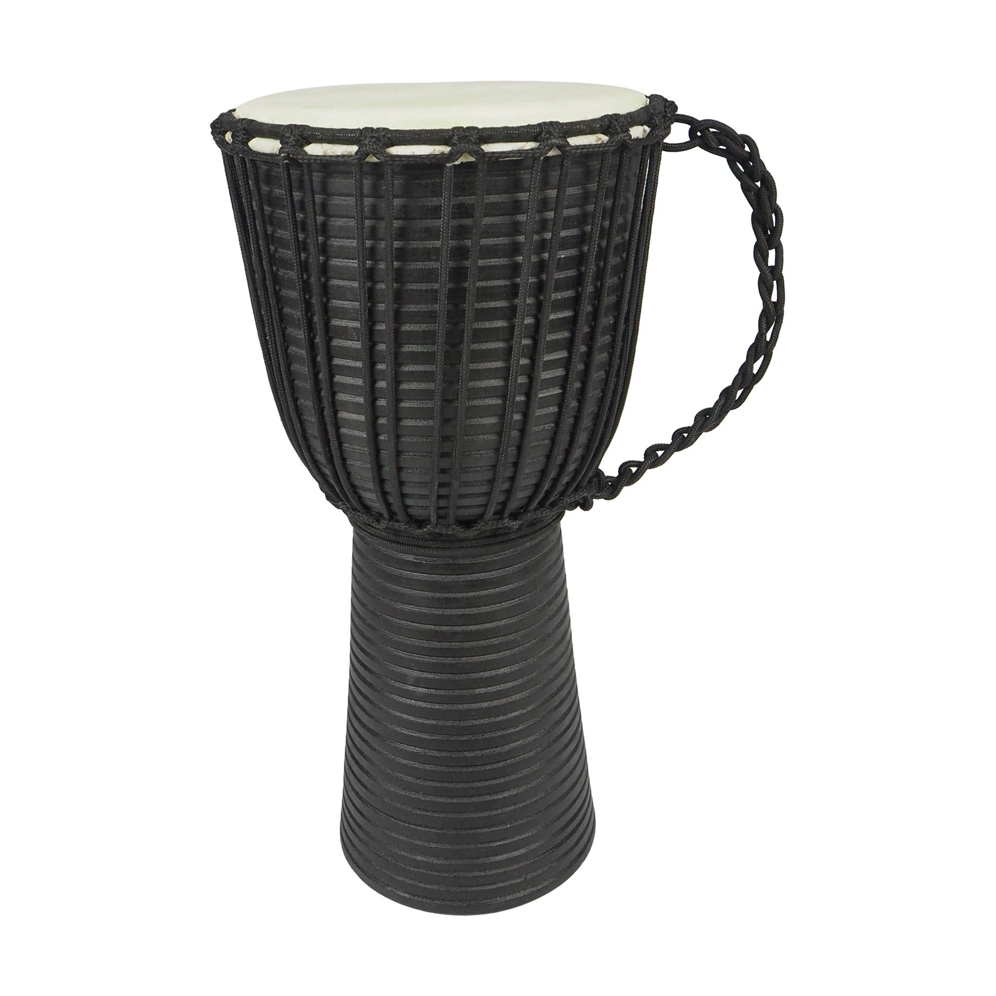 The Urban Port Carved Handmade Wooden Djembe African Drum Decor with Leathered Top, Black and Cream