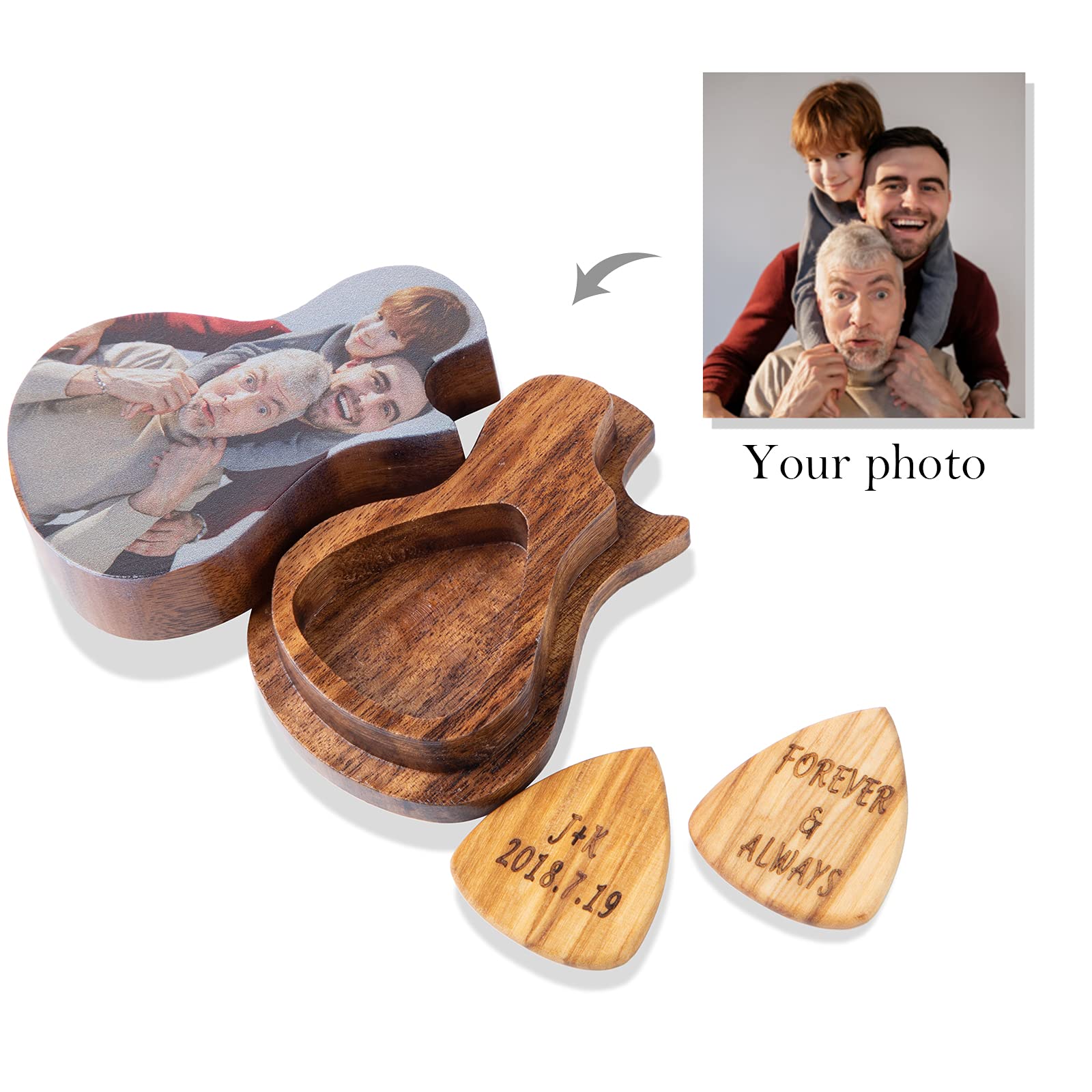 Albertband Personalized Guitar Wood Picks Box Guitar Pick Suit Wooden Guitar Picks Custom Any Message with 3 Pcs Wood Picks Coll
