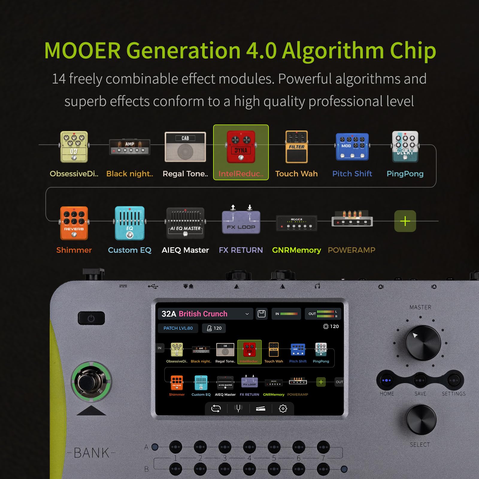 MOOER GE1000 Guitar Mutieffects Pedal Processor WIth 5'' Touch Screen, 288 Effects, AI Equalization Third-brand IRs, Stereo Soun