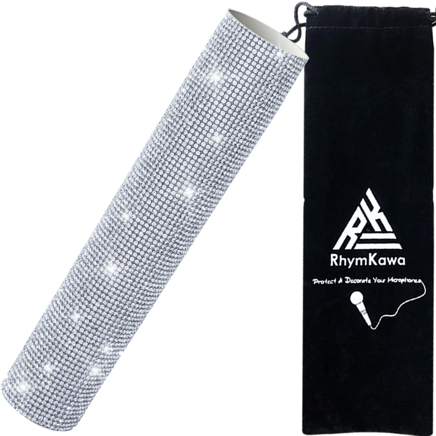 Rhymkawa Silver Crystal Mic Handle Cover For Universal Wireless Microphone And Sm58, Beta58, Sparkle Cordless Handheld Shining O