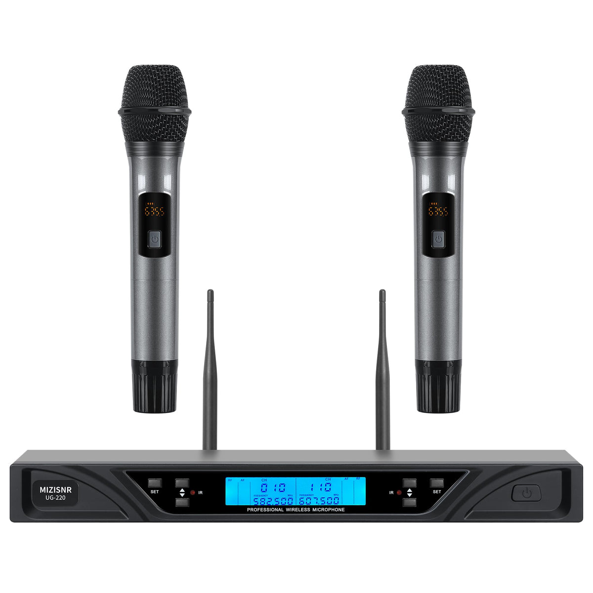 Mizisnr Uhf Wireless Microphone System, 200 Channels Professional Dual Metal Handheld Cordless Dynamic Mics Set For Karaoke, Wed