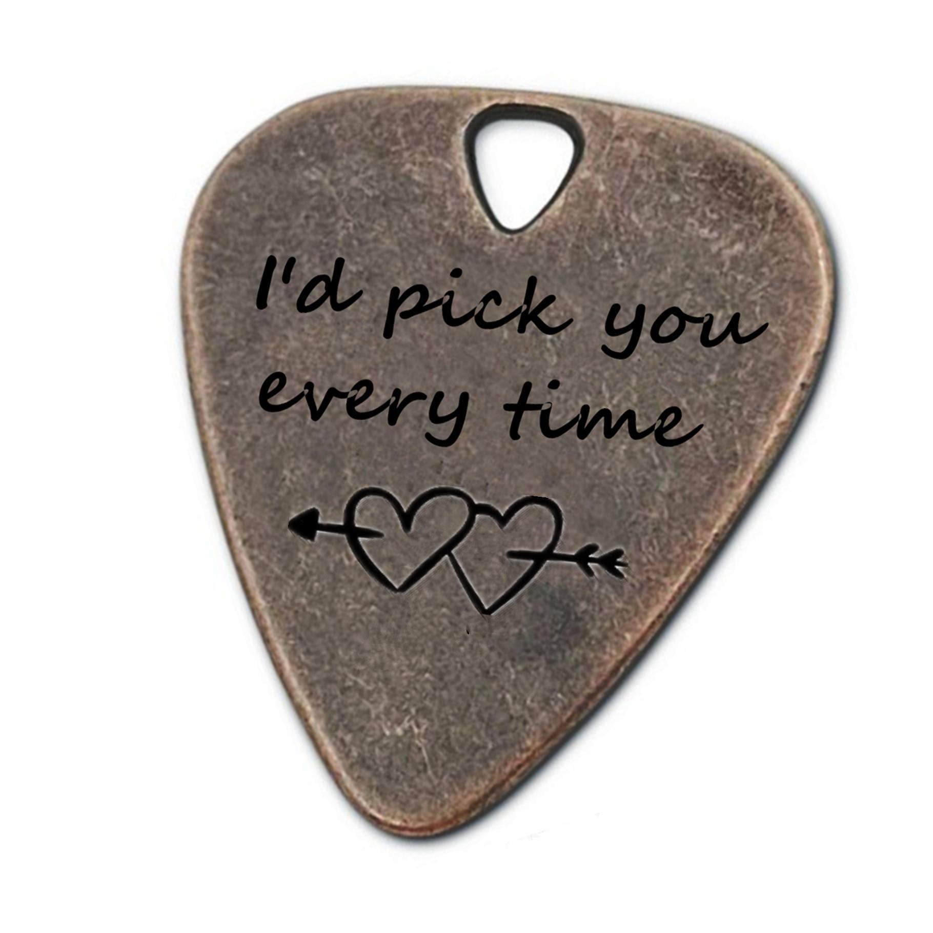 Juppe Guitar Picks, I'D Pick You Every Time Bronze Guitar Pick With Leather Case, Music Birthday Gifts For Couples (Bronze- I'D