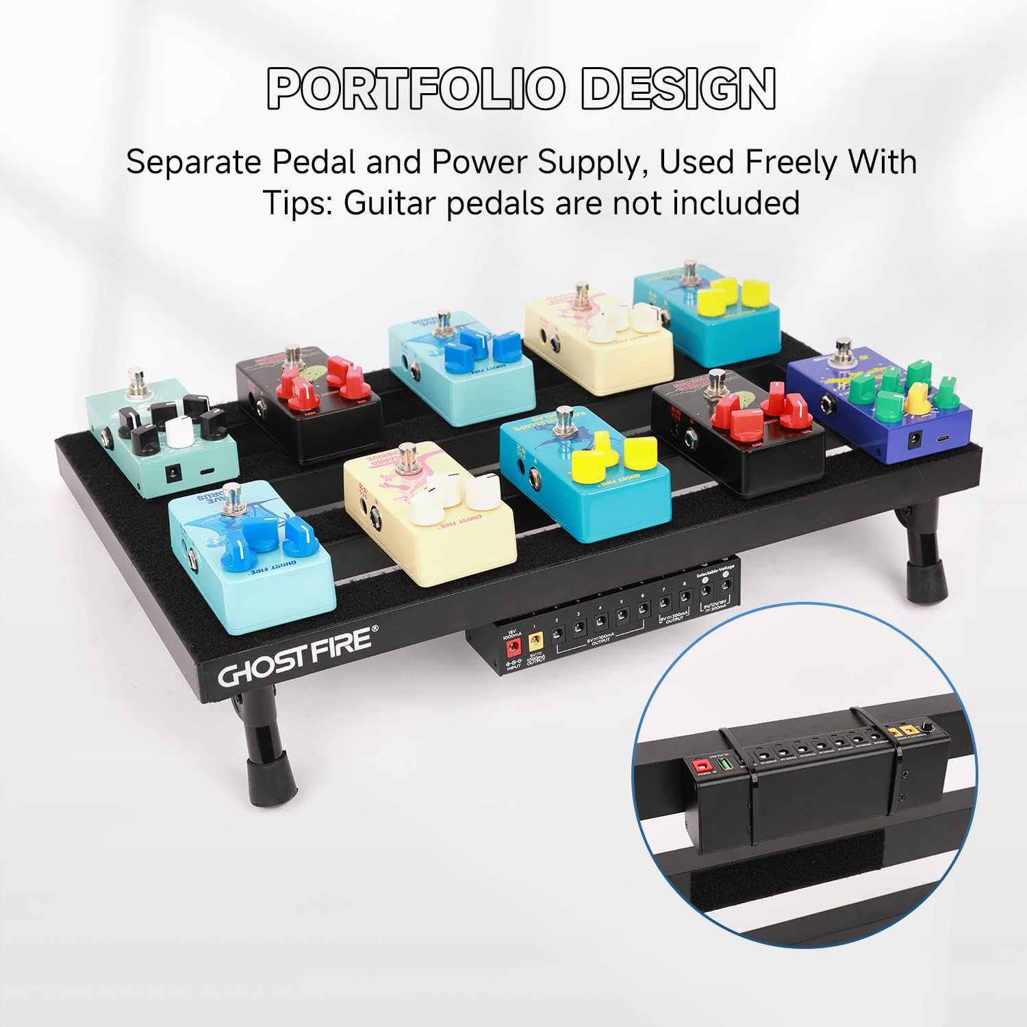 Ghost Fire Guitar Pedal Board Aluminum Alloy 1.76lb Super light Effect Pedalboard 19.8''x11.5'' with Carry Bag,SPL-04 and Power