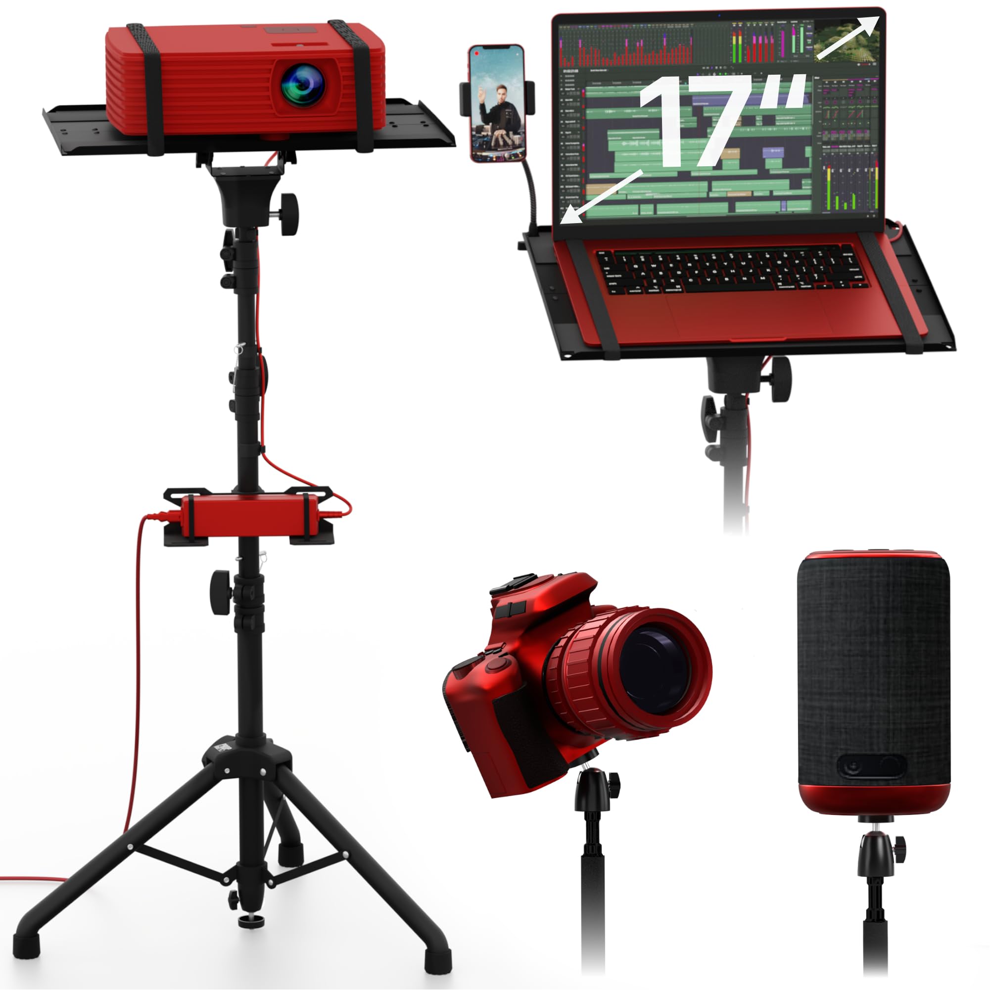 PropVue Projector Tripod Stand, Height Adjustable 27 to 62 & Floor Projector Stand, Portable Laptop Stand, Camera & Light & Ball