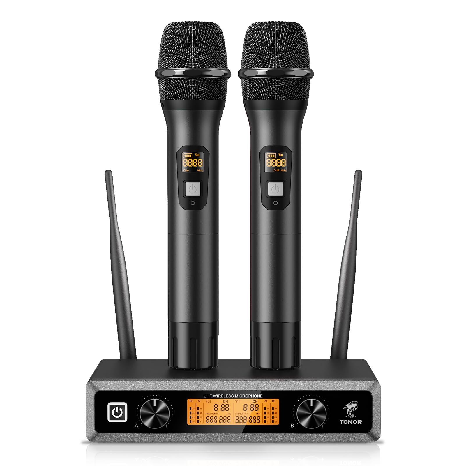 Tonor Wireless Microphone System, Professional Metal Cordless Karaoke Microphones, Handheld Dynamic Mic Set With Receiver For Pa