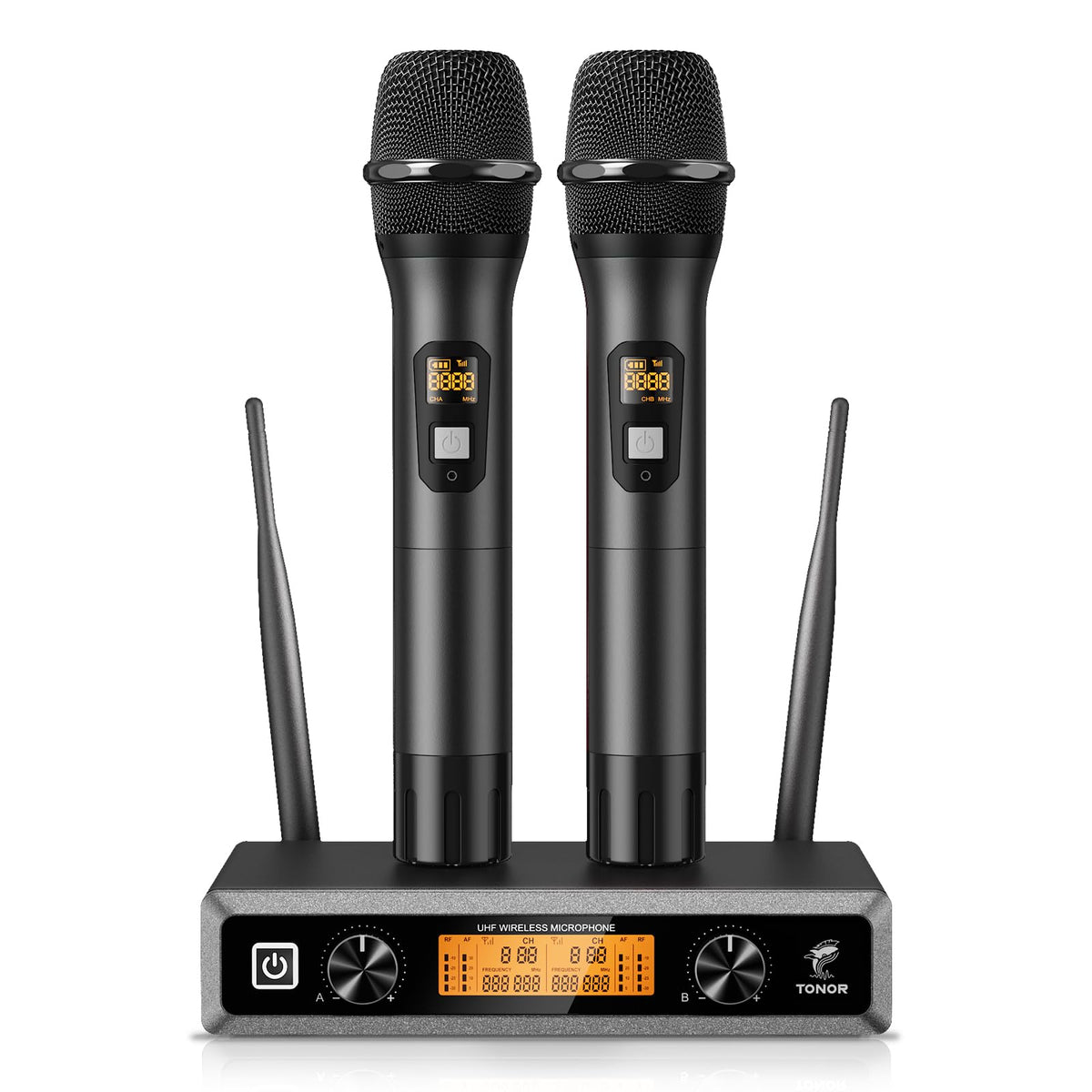 Tonor Wireless Microphone System, Professional Metal Cordless Karaoke Microphones, Handheld Dynamic Mic Set With Receiver For Pa