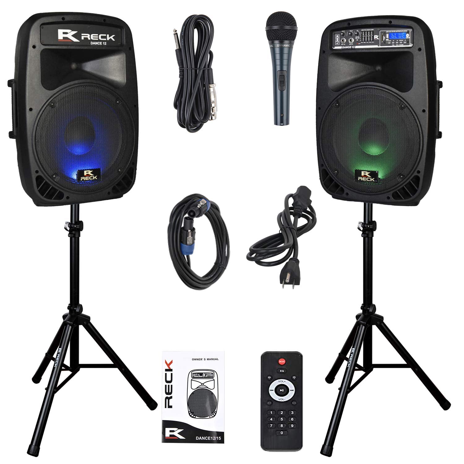 Reck Dc 12 Portable 12-Inch 1000 Watts 2-Way Powered Dj/Pa Speaker System Combo Set With Bluetooth/Usb/Sd Card Reader/Fm Radio/R