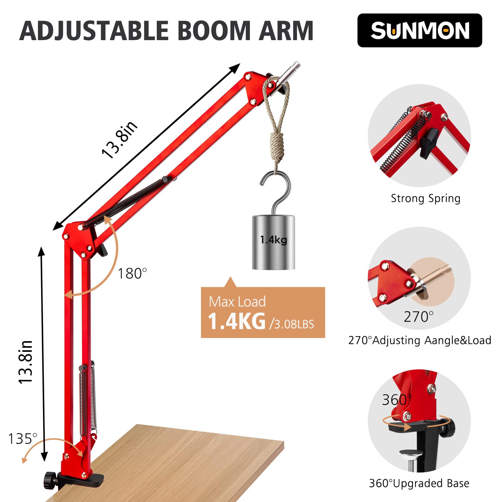 SUNMON HyperX QuadCast Boom Arm - Red Boom Arm for Hyper x QuadCast with Red QuadCast Pop Filter, Sound Insulation and Noise Red
