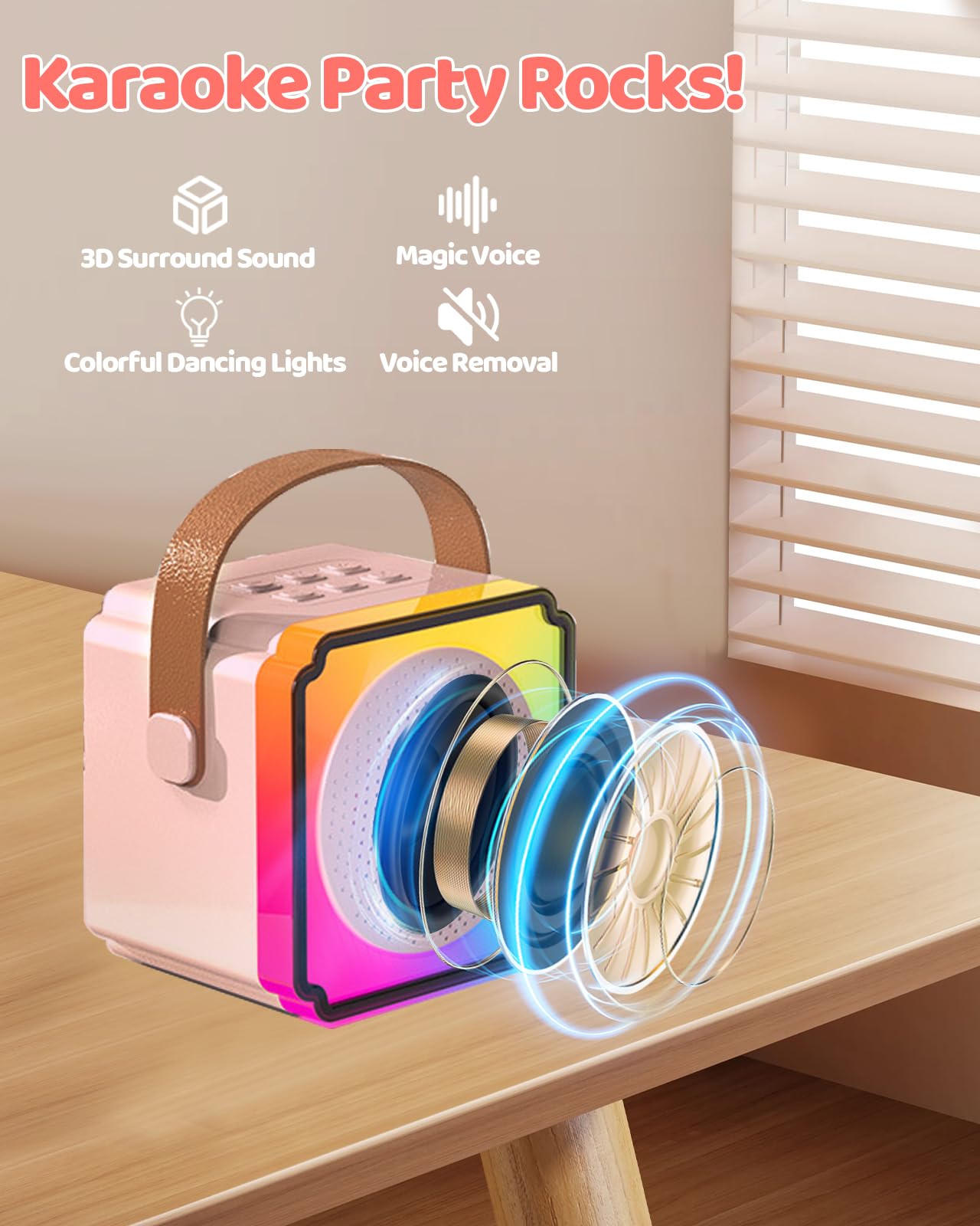 Mini Karaoke Machine for Kids Adults, LumoShine Portable Bluetooth Speaker with 2 Wireless Microphone and Lights, Gifts for Boys