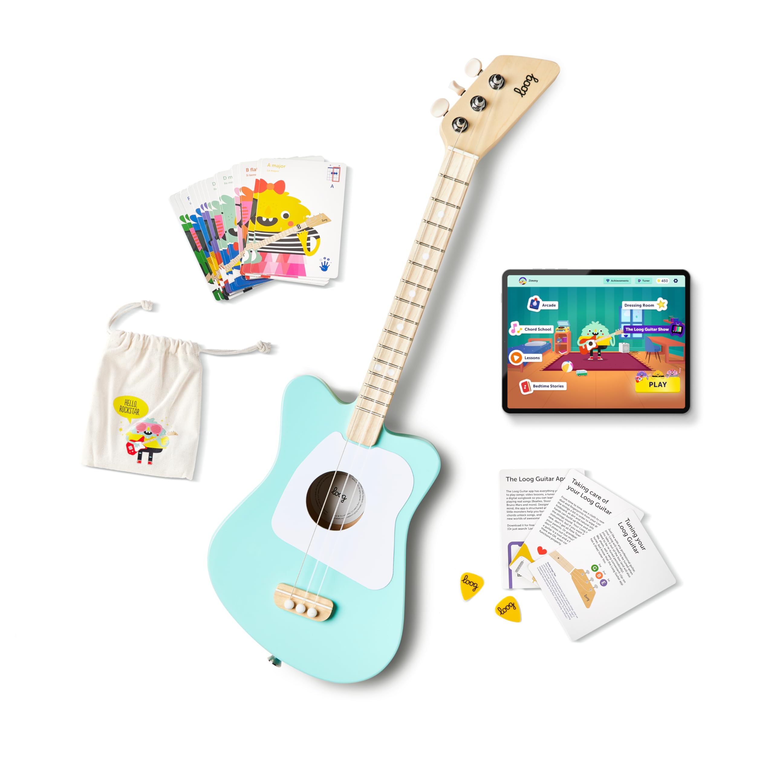 Loog Mini Acoustic Kids Guitar For Beginners 3-Strings Ages 3+ Learning App And Lessons Included