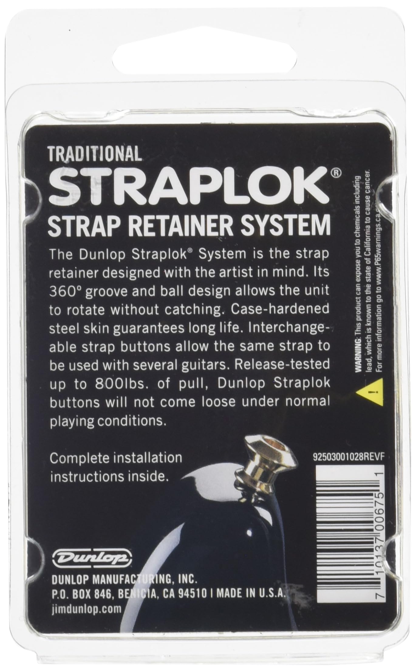 JIM DUNLOP Straplok Traditional Strap Retainer System, Black, Large