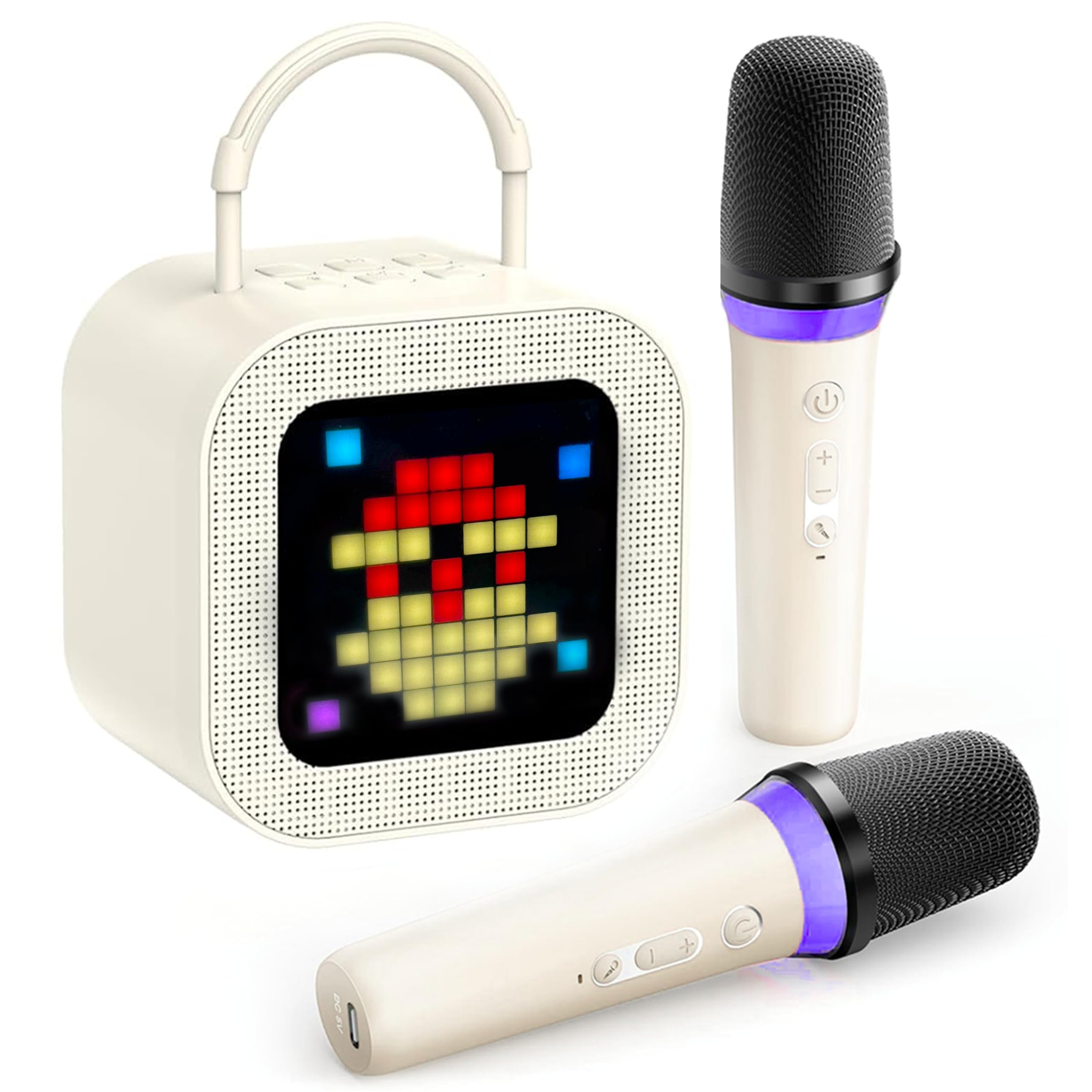 ELLYTRA Karaoke Machine for Kids, LED Screen, Wireless Lighted-up Mics, Bluetooth Speaker, 1800 mAh Battery, Mini Karaoke Machin