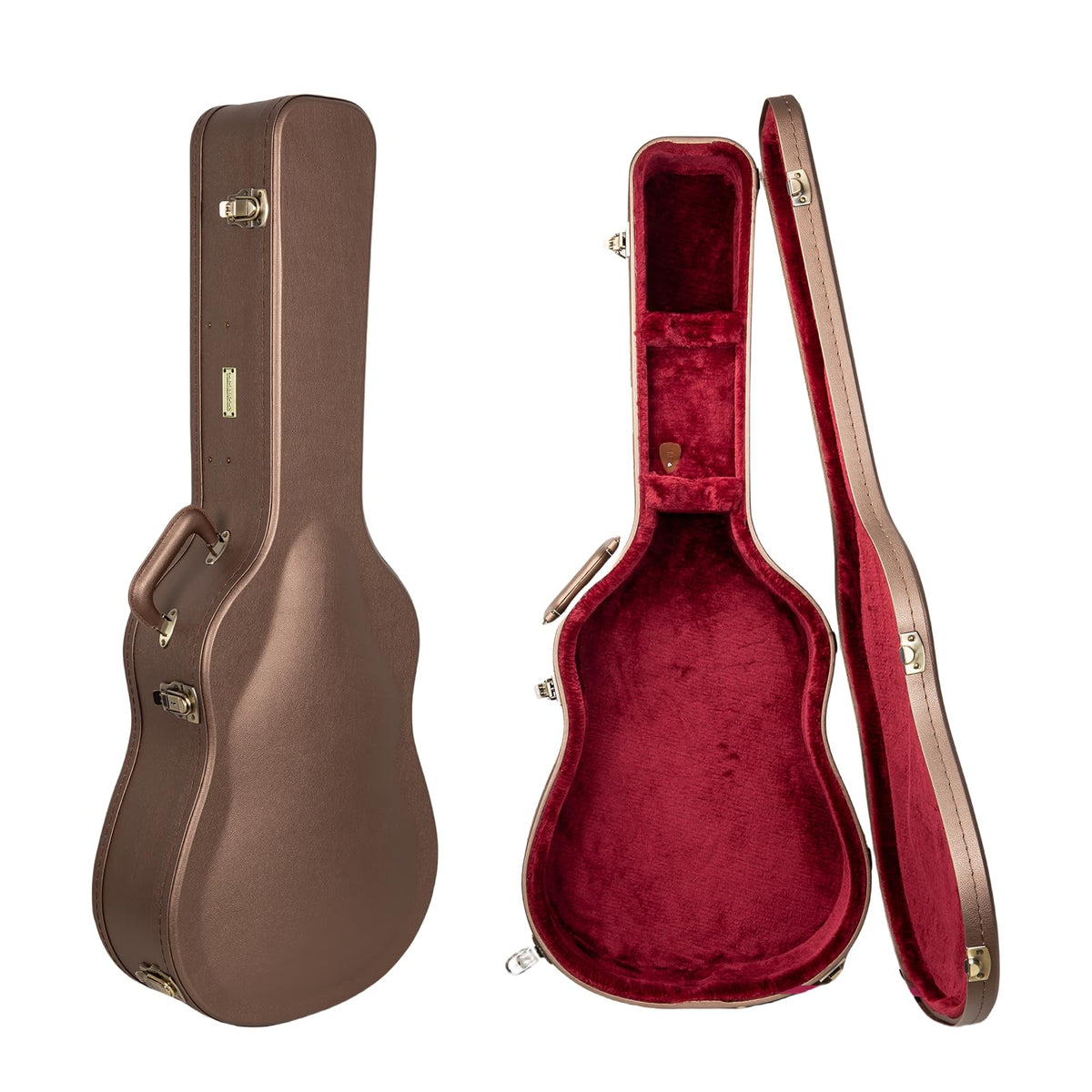 Crossrock Wooden Dreadnought Guitar Case For Martin D-28 / Taylor Grand Auditorium | Chocolate Brown Finish, Burgundy Velvet Int