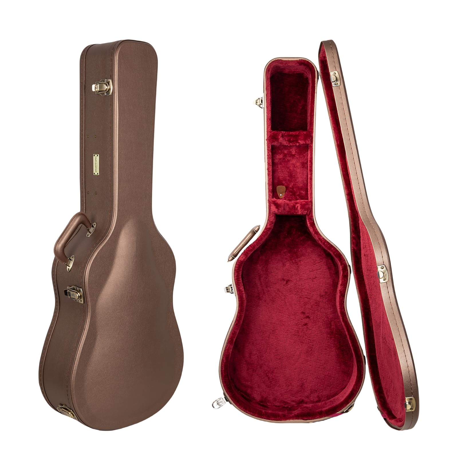 Crossrock Wooden Acoustic Guitar Case For Martin 000-12 Fret | Chocolate Brown Finish, Burgundy Velvet Interior, Lock - Designer