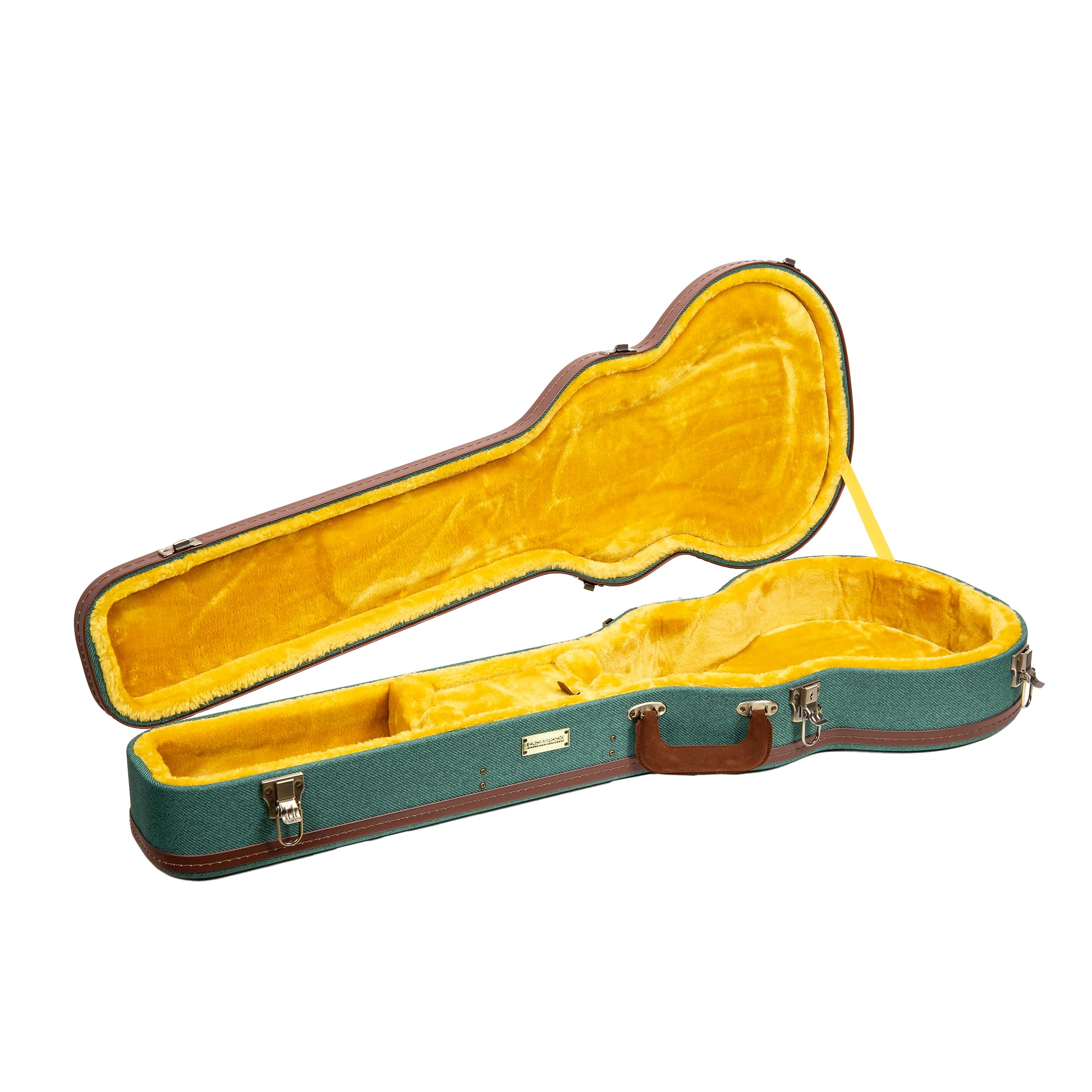 Crossrock Master Series Les Paul Electric Guitar Case | Malachite Blue Tweed Exterior, Re-Engineered Wooden Shell, Leather Handl