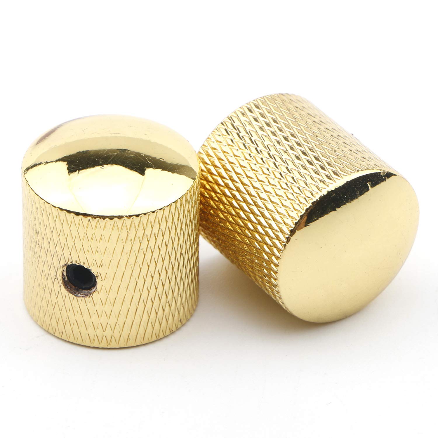3PCS Metal Volume Tone Dome Guitar Speed Control Knurled Shaft Pots Knobs with Keys Screws Set for Electric Guitar or Bass (Gold