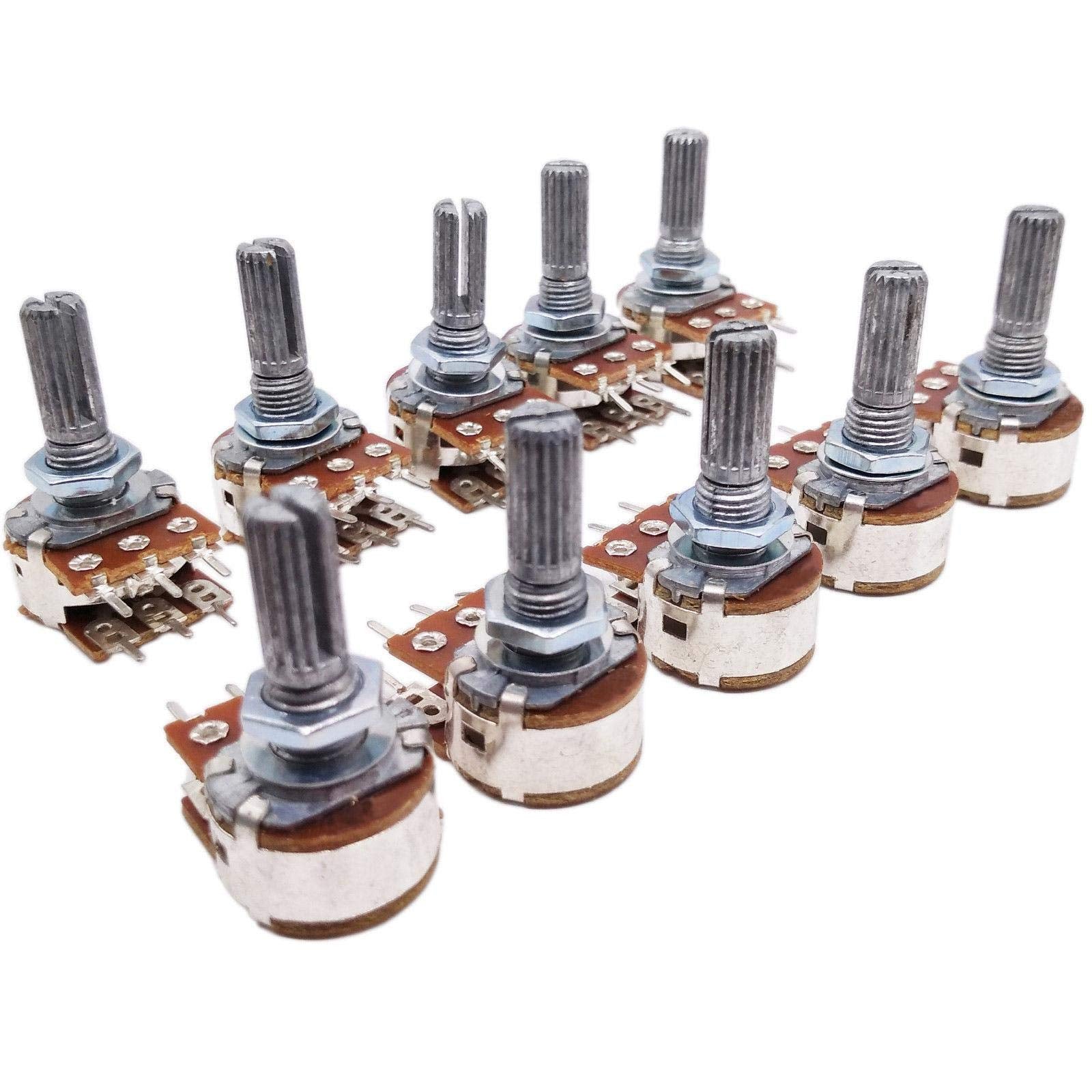 10pcs 20K ohm B20K Dual Stereo Potentiometer Pots Shaft S 20mm 6Pin