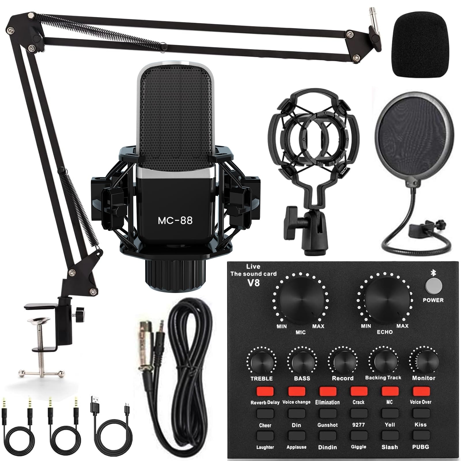 Podcast Equipment Bundle, All-in-One Audio Interface with Studio Condenser Microphone Perfect for Podcasting, Recording, Singing