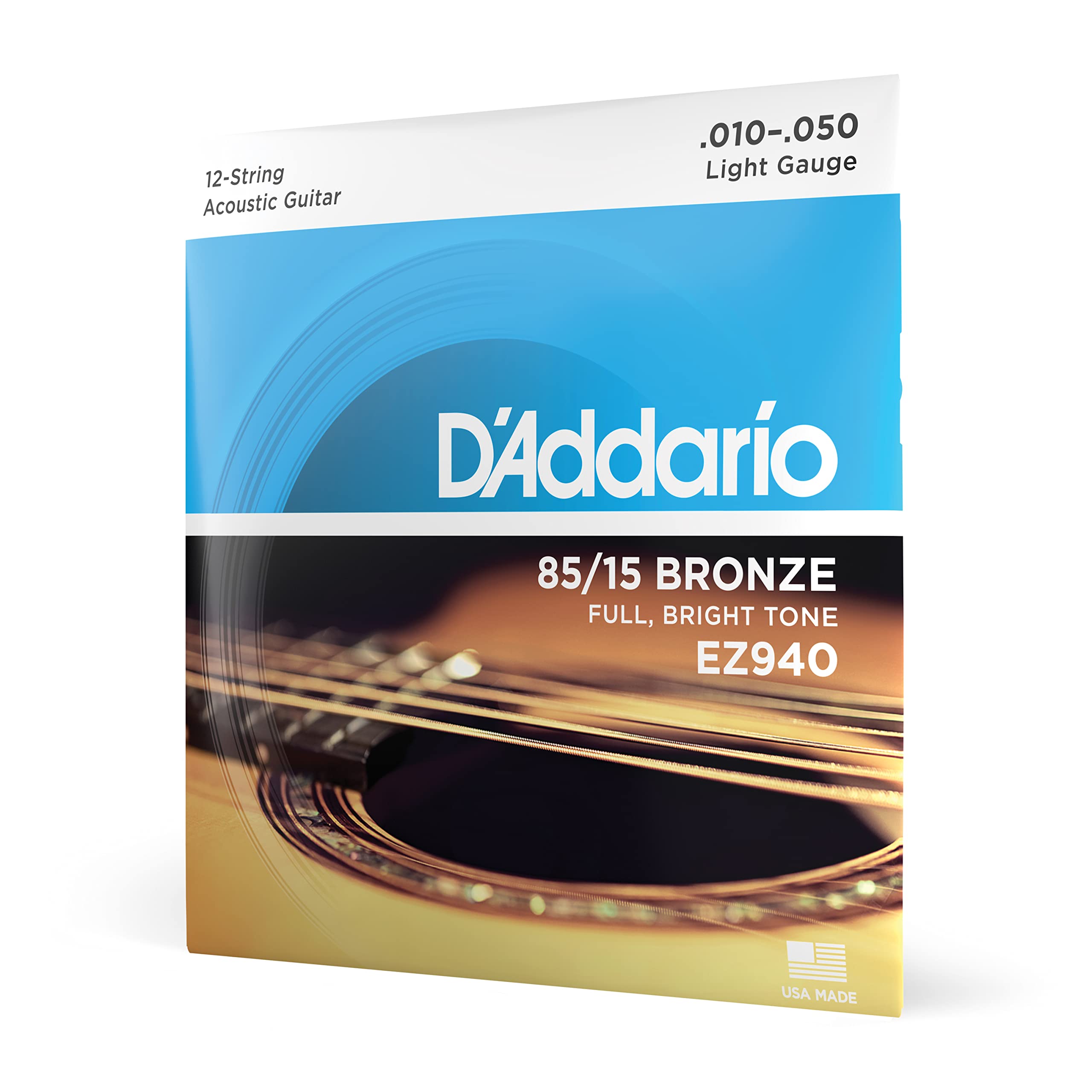 D'Addario American Bronze Light (.010-050) 12 Acoustic Guitar Strings (Ez940)