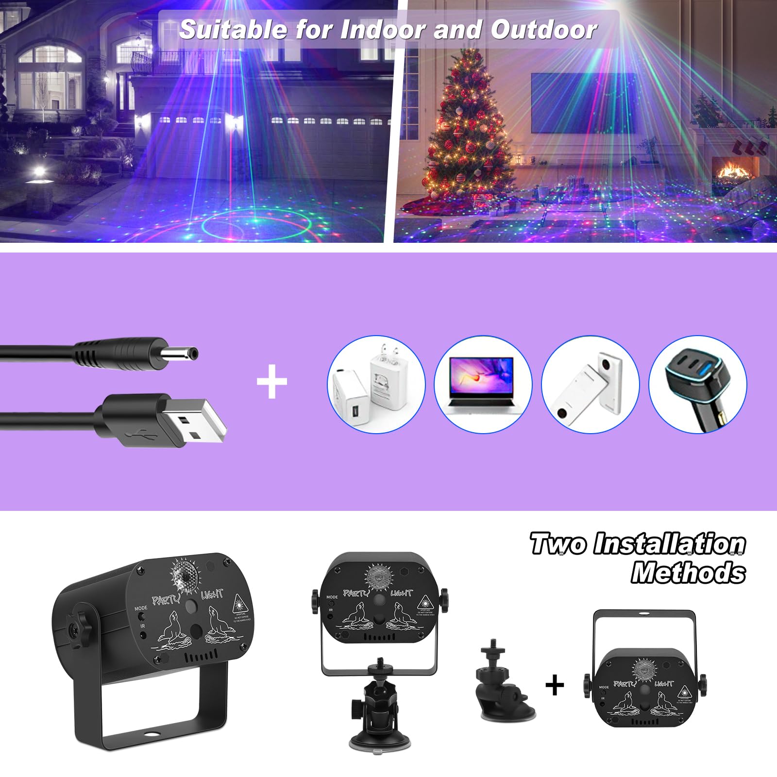 Qajok DJ Laser Party Lights, RGB LED Disco Light, Sound Activated Projector Strobe Light with Remote Control for Christmas Hallo