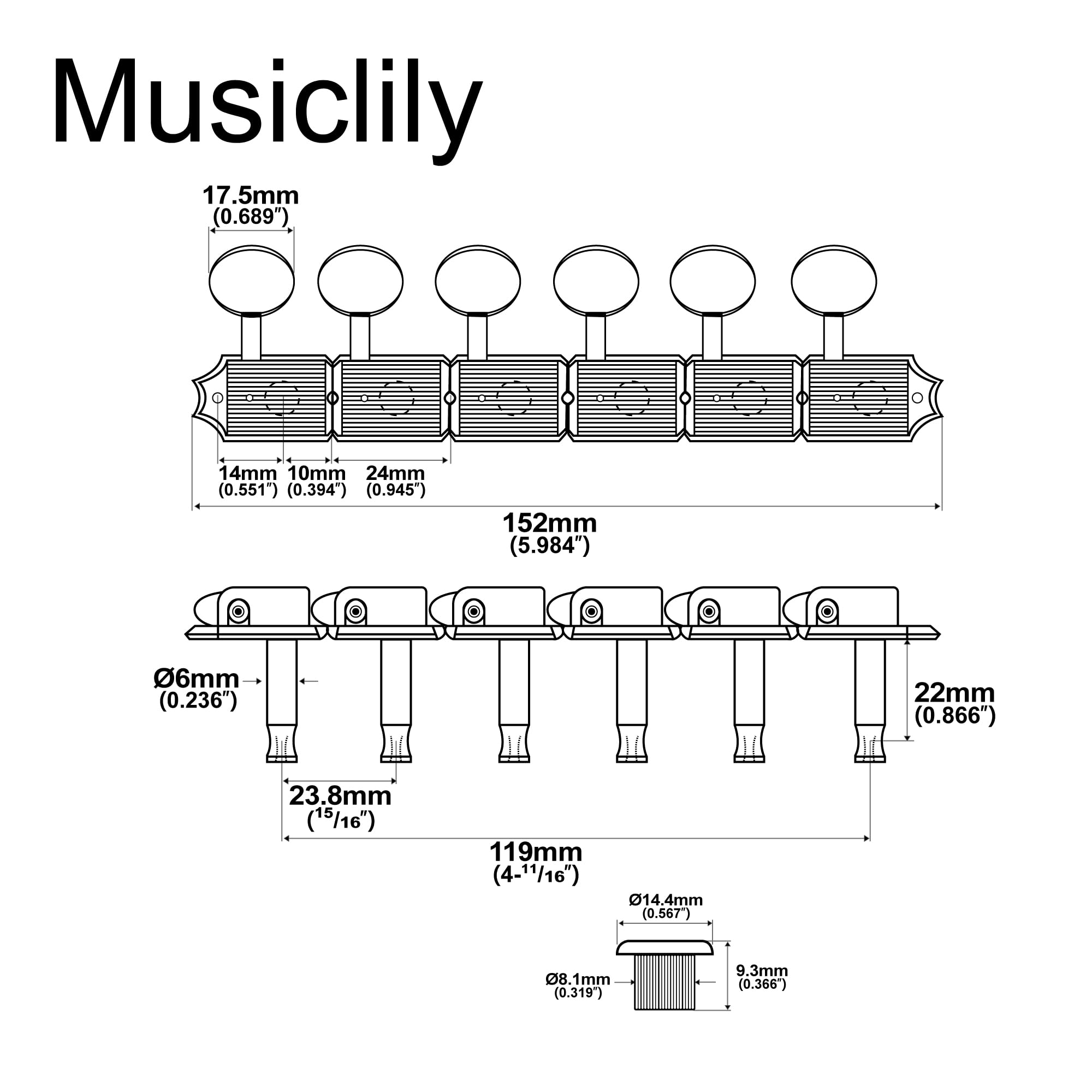 Musiclily 6-in-line Vintage Guitar Tuners Split Shaft Machine Head Tuning Keys Pegs for Fender Stratocaster Strat Telecaster, Ni