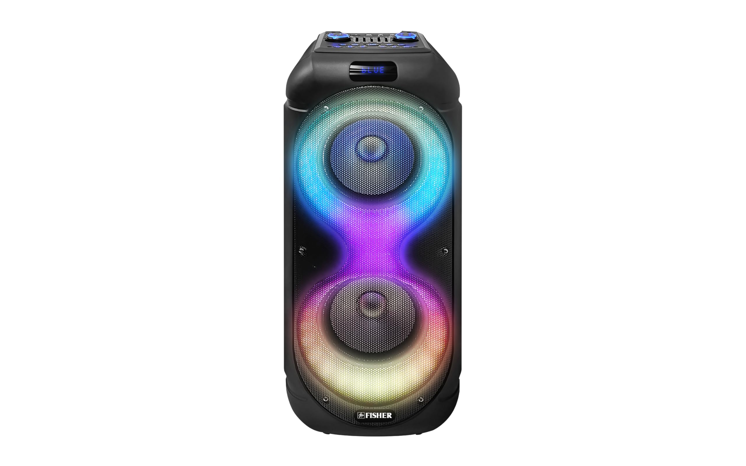 Fisher Bluetooth PA Stereo Speakers System-Karaoke Portable Wireless DJ, Dual 8 80W Peak Power, Loud HD Sound & LED Lights, Rech
