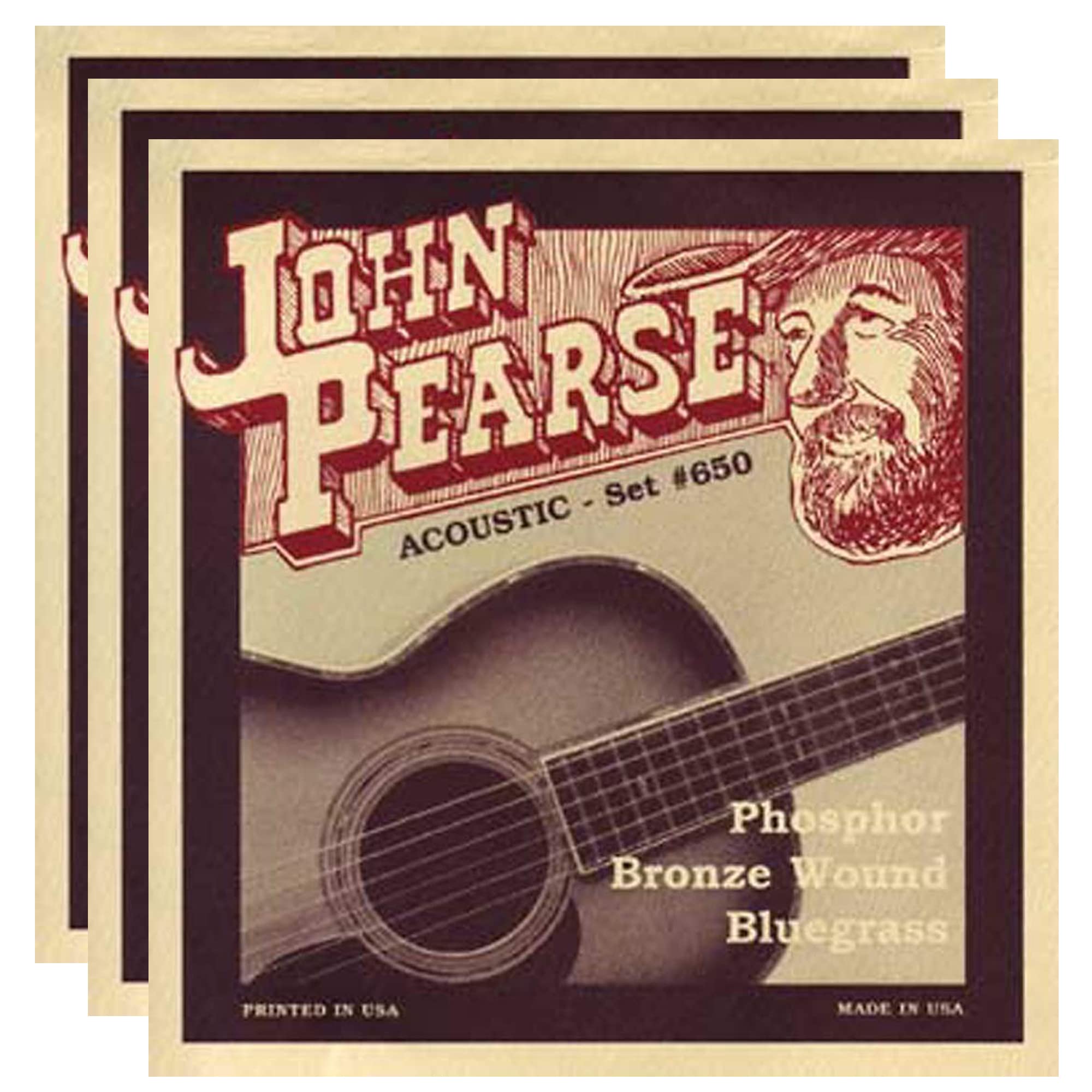 John Pearse Acoustic Strings Phosphor Bronze Bluegrass 12-56 (3 Pack Bundle)