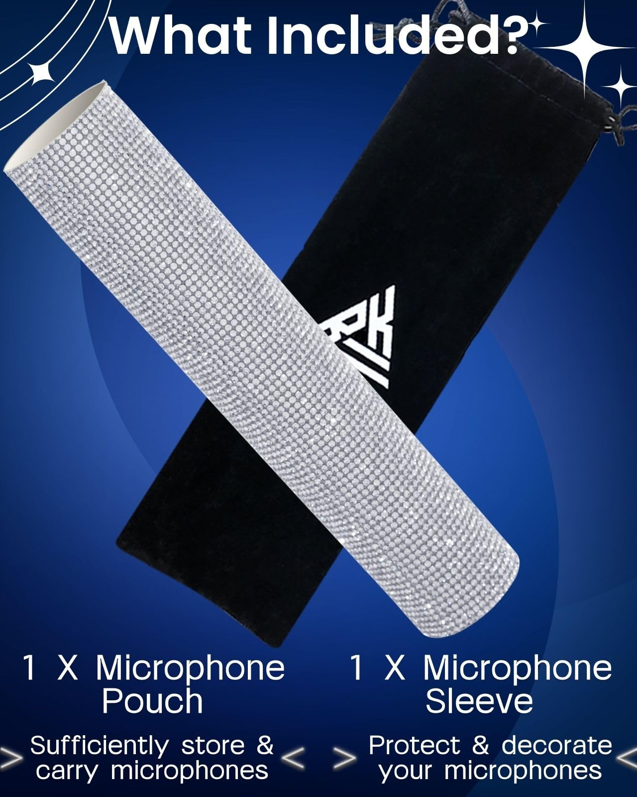 RhymKawa Silver Crystal Mic Handle Cover for Universal Wireless Microphone and SM58, BETA58, Sparkle Cordless Handheld Shining o