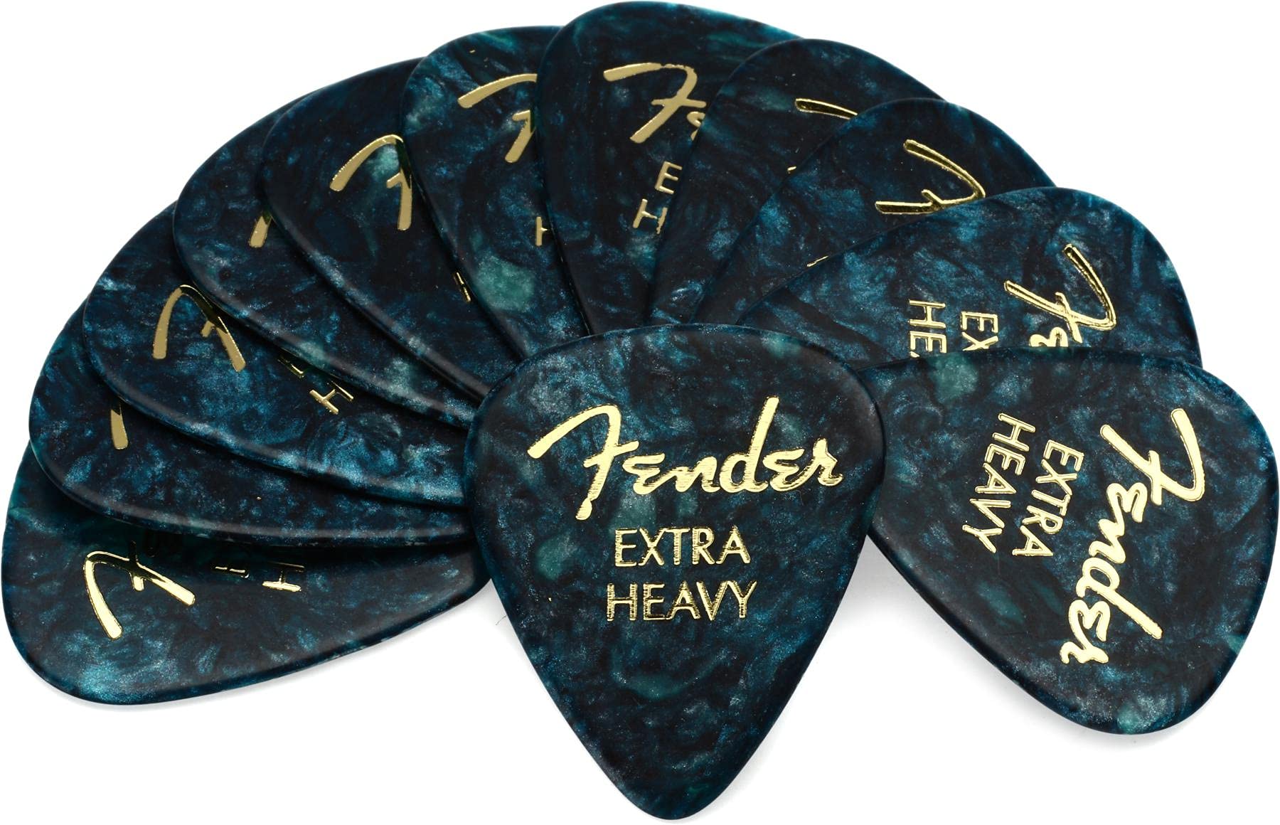 Fender Premium Celluloid Guitar Picks 351 Shape, Ocean Turquoise, Extra Heavy, 12-Pack